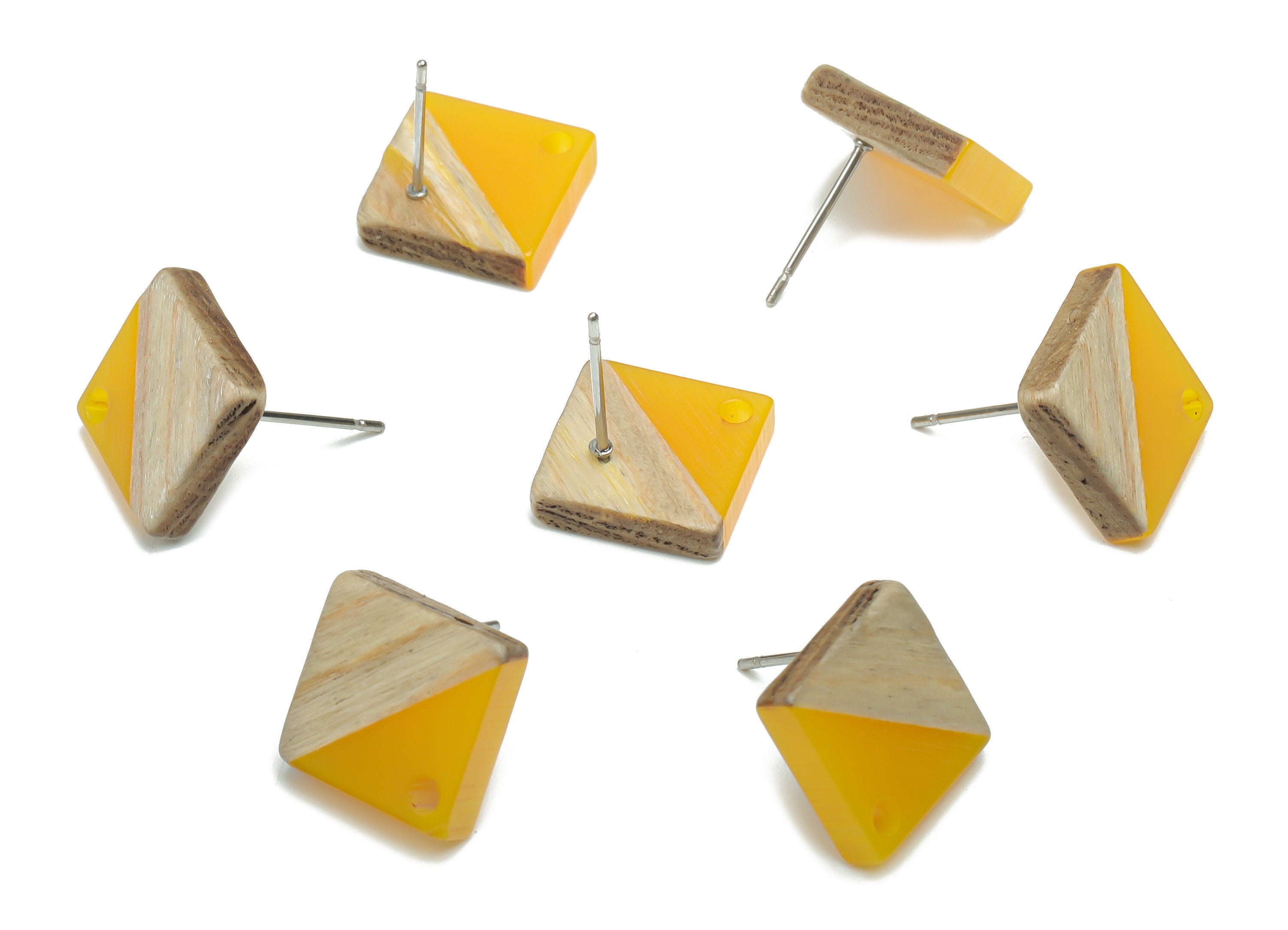 Natural Wood Square Earring Stud - Resin Square Post - 316 Surgical Stainless Steel - Jewelry Making Supplies - 11.96x11.88x3.52mm - BB1164J - DOMEDBAZAAR