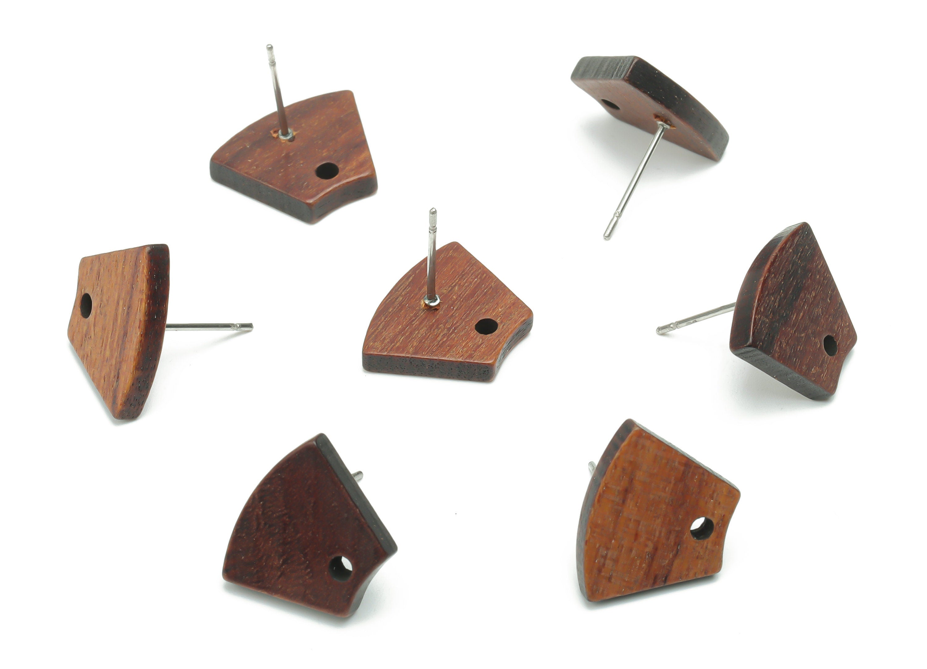 Natural Wood Trapezoid Earring Stud - Trapezoid Earring Post - 316 Surgical Stainless Steel - Jewelry Supplies - 15.62x12.33x3.3mm - BB1167 - DOMEDBAZAAR
