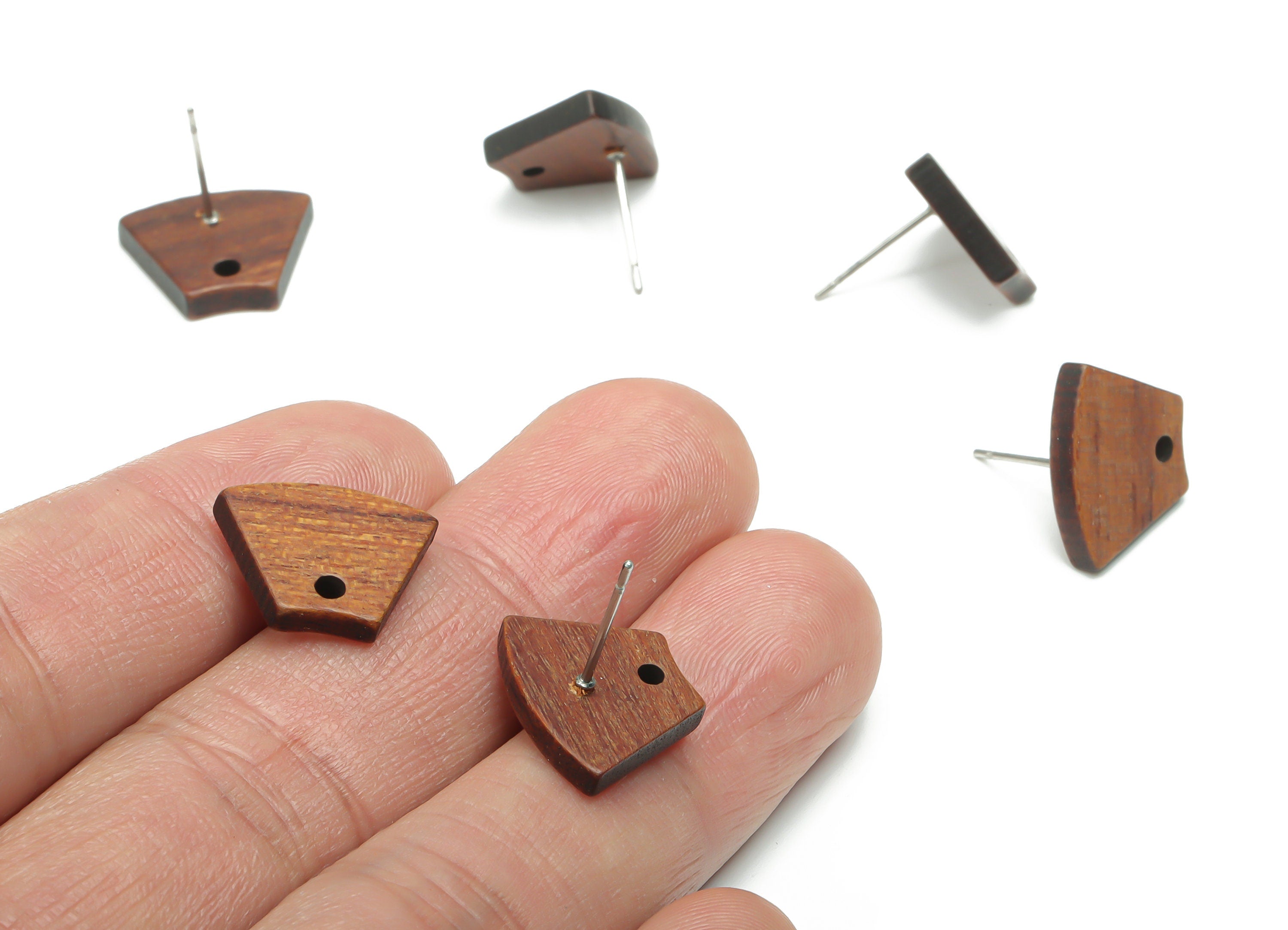 Natural Wood Trapezoid Earring Stud - Trapezoid Earring Post - 316 Surgical Stainless Steel - Jewelry Supplies - 15.62x12.33x3.3mm - BB1167 - DOMEDBAZAAR