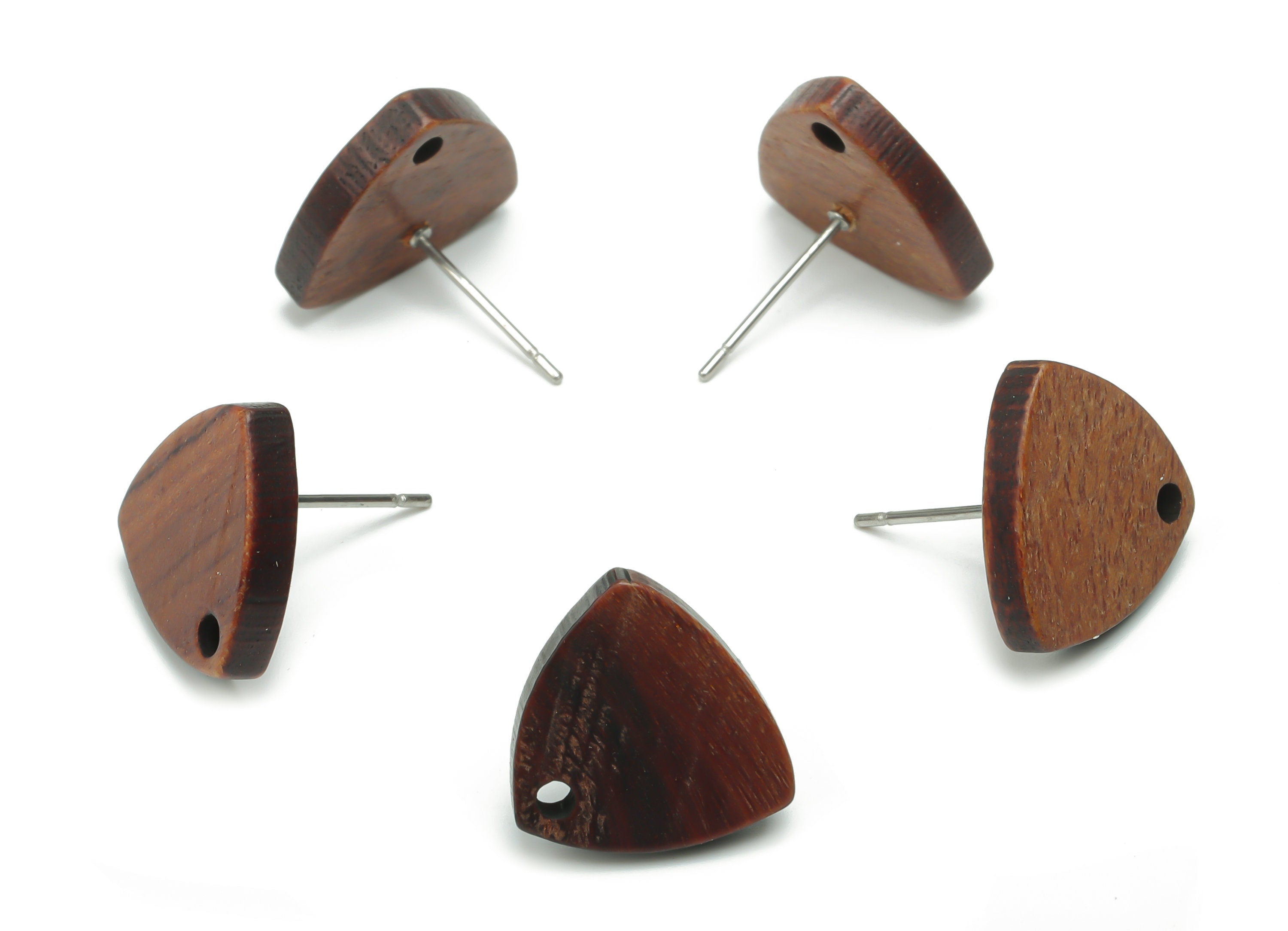 Natural Wood Triangle Earring Stud - Triangle Earring Post - 316 Surgical Stainless Steel - Jewelry Supplies - 14.4x13.3x2.6mm -BB1169 - DOMEDBAZAAR