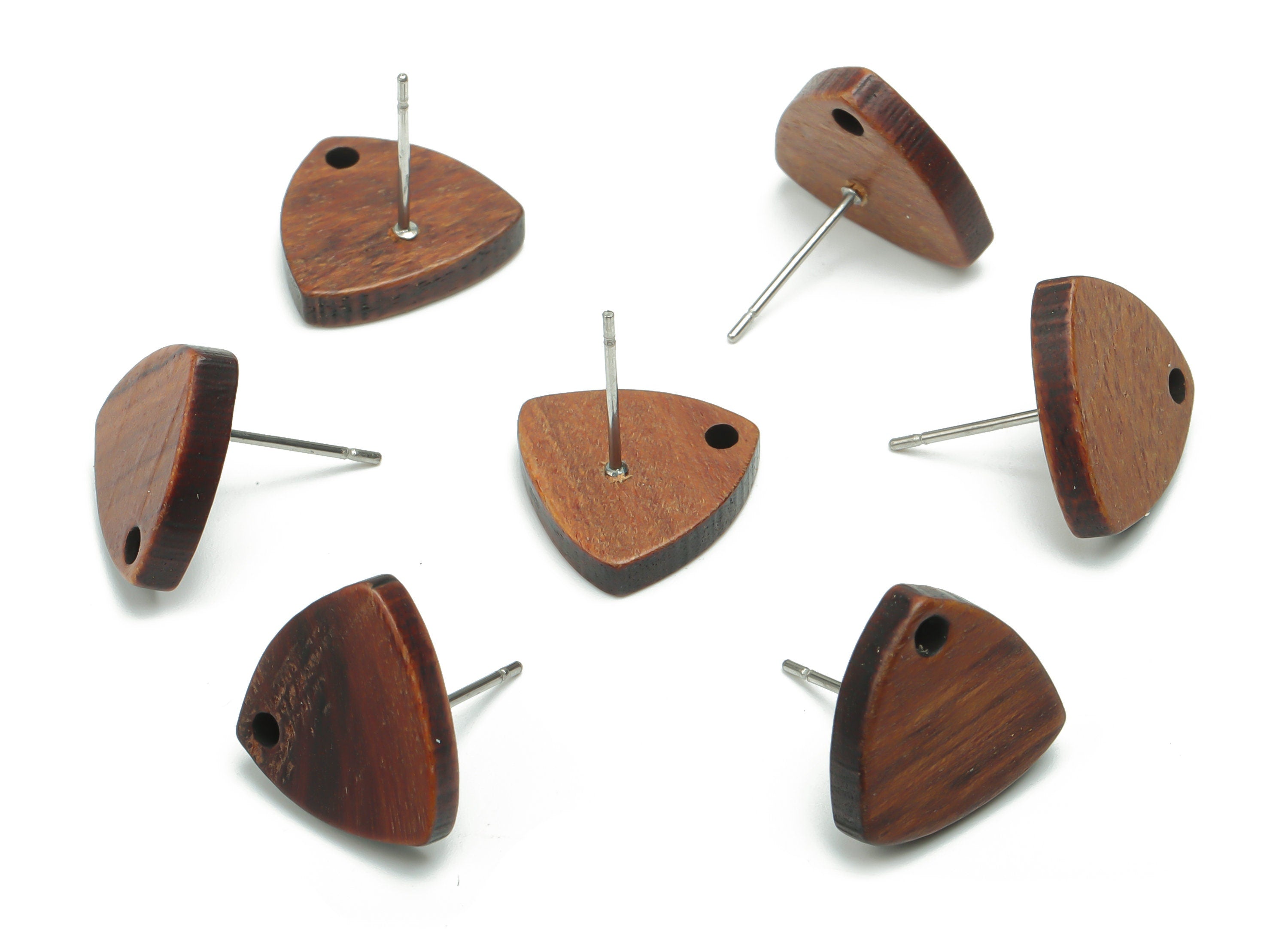 Natural Wood Triangle Earring Stud - Triangle Earring Post - 316 Surgical Stainless Steel - Jewelry Supplies - 14.4x13.3x2.6mm -BB1169 - DOMEDBAZAAR