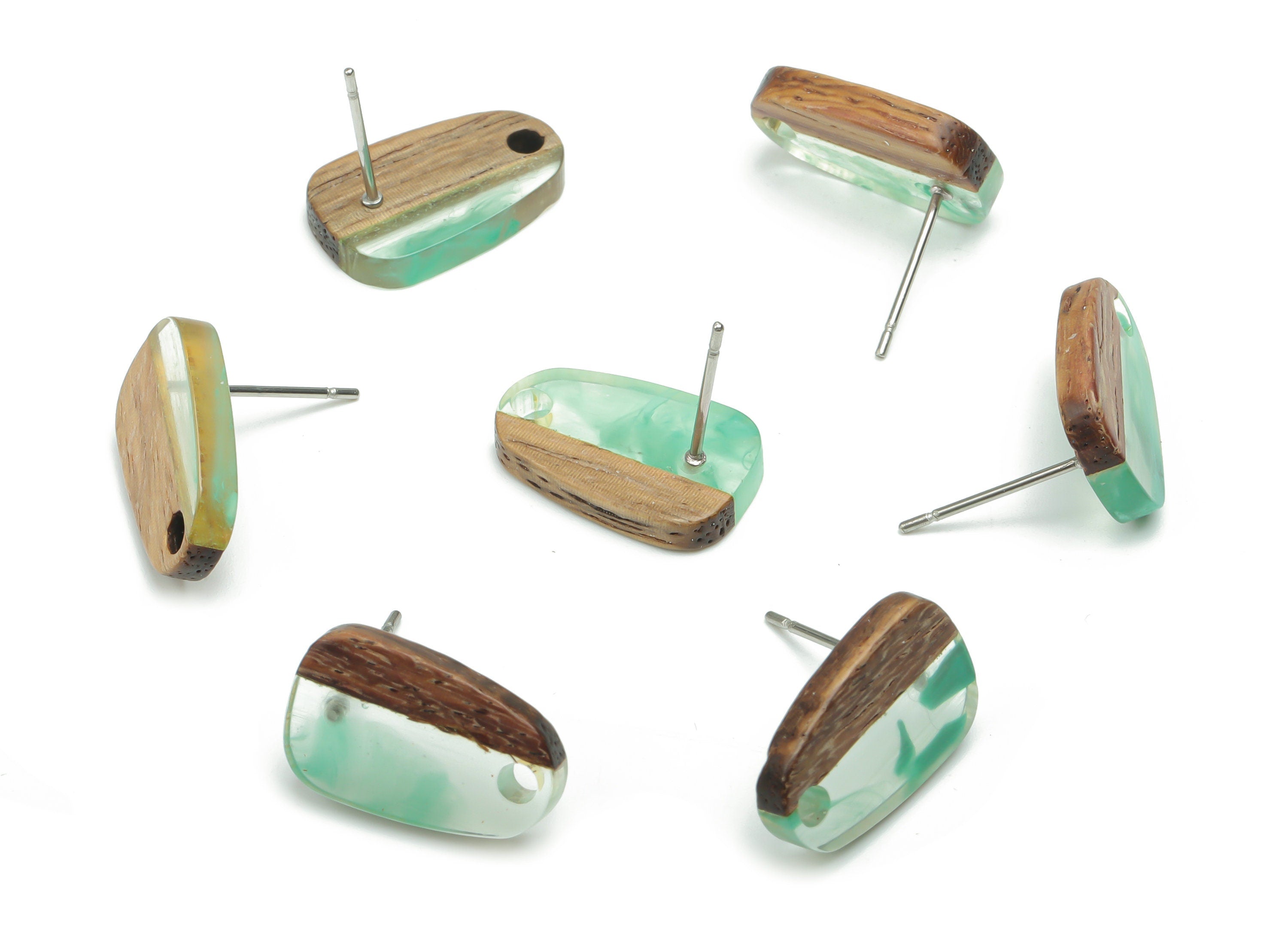 Natural Wood Drop Earring Stud - Resin Drop Earring Post - 316 Surgical Stainless Steel - Jewelry Supplies - 16.08x10.26x2.89mm - BB1166D - DOMEDBAZAAR