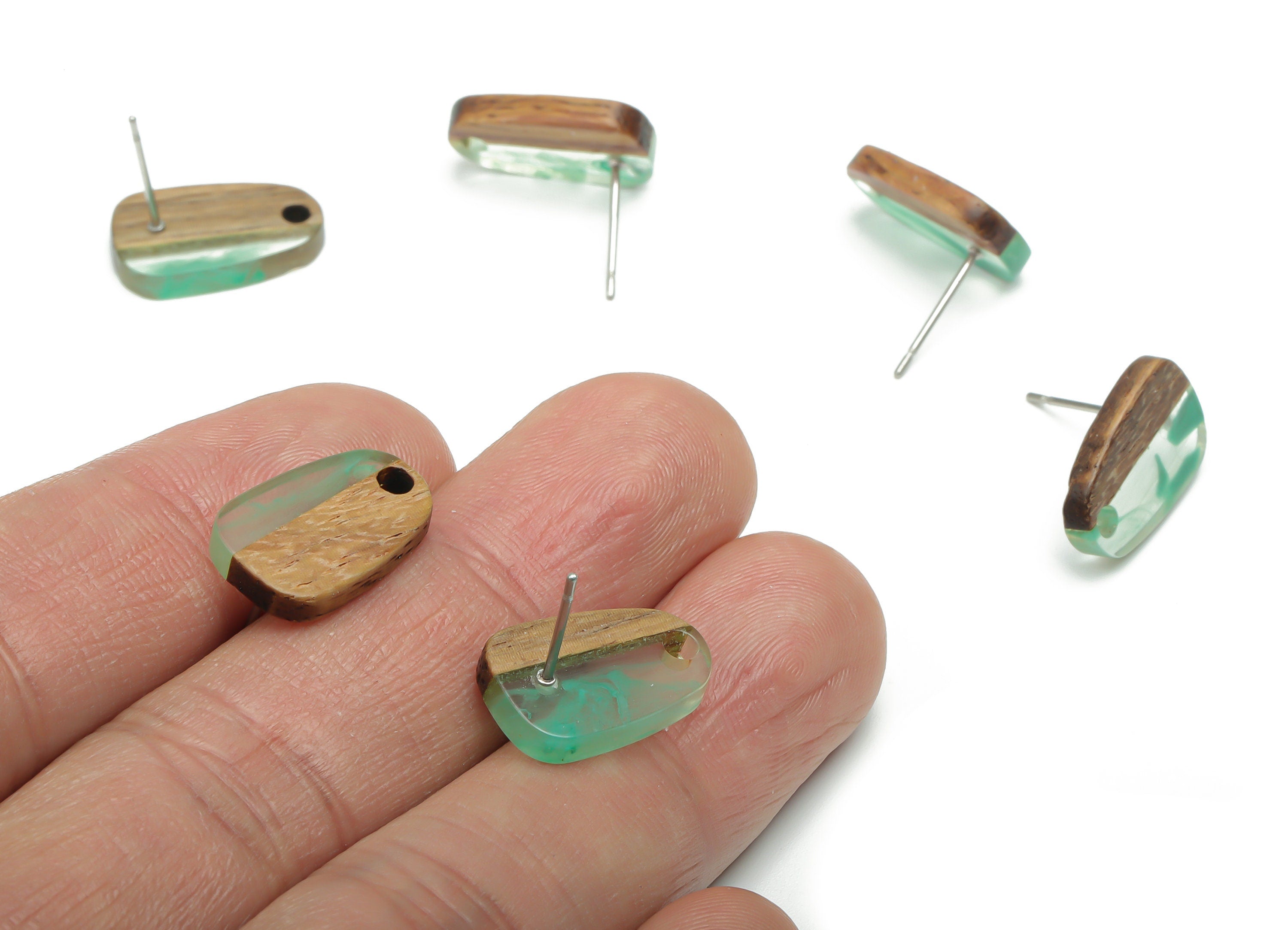 Natural Wood Drop Earring Stud - Resin Drop Earring Post - 316 Surgical Stainless Steel - Jewelry Supplies - 16.08x10.26x2.89mm - BB1166D - DOMEDBAZAAR