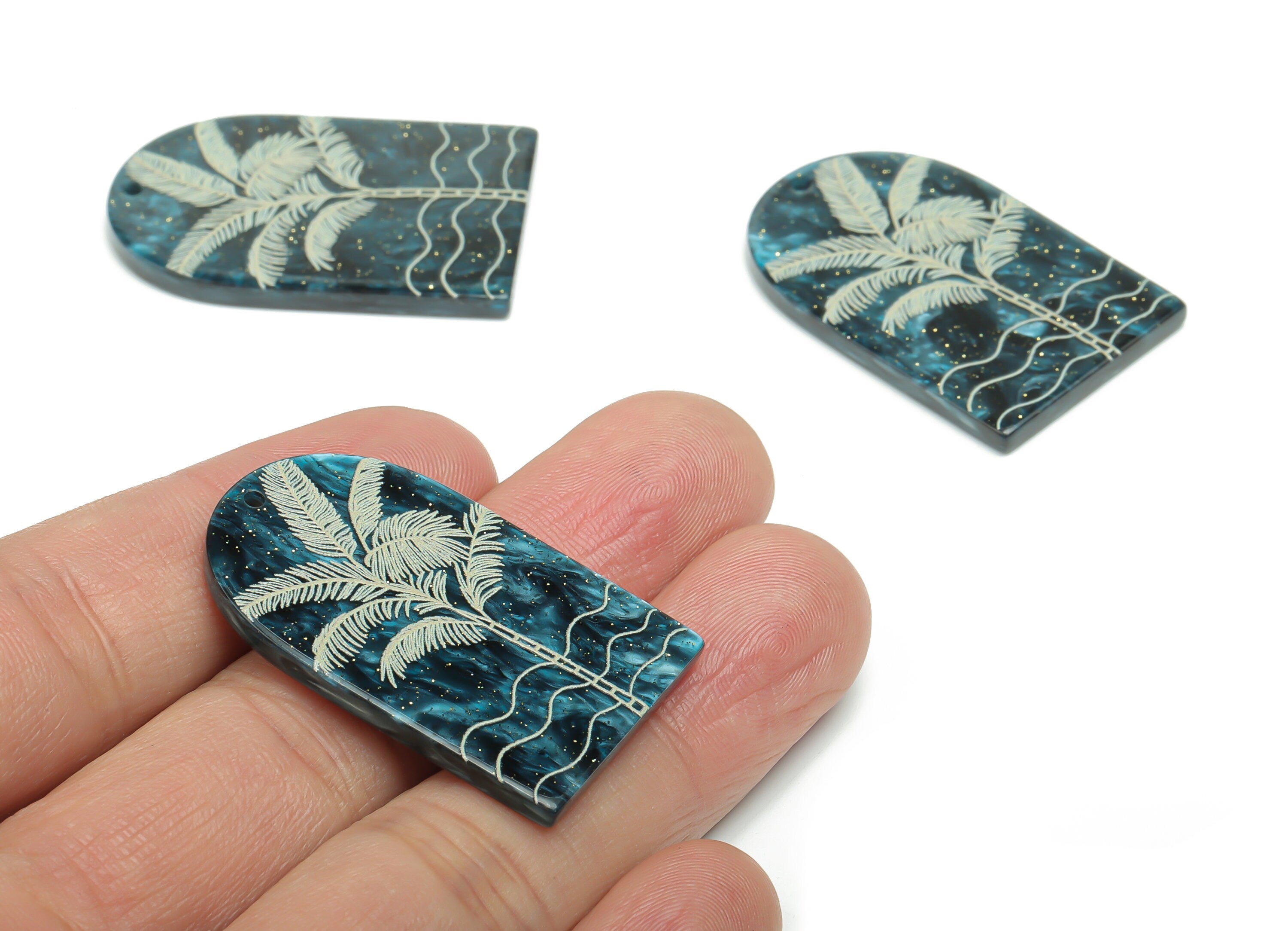 Acrylic Domed Tree Earring Charms - Acrylic D Waves Palm Tree Pendant - Jewelry Supplies - Color Code: A811 - 37.82x23.6x2.8mm - AC2409-A811 - DOMEDBAZAAR