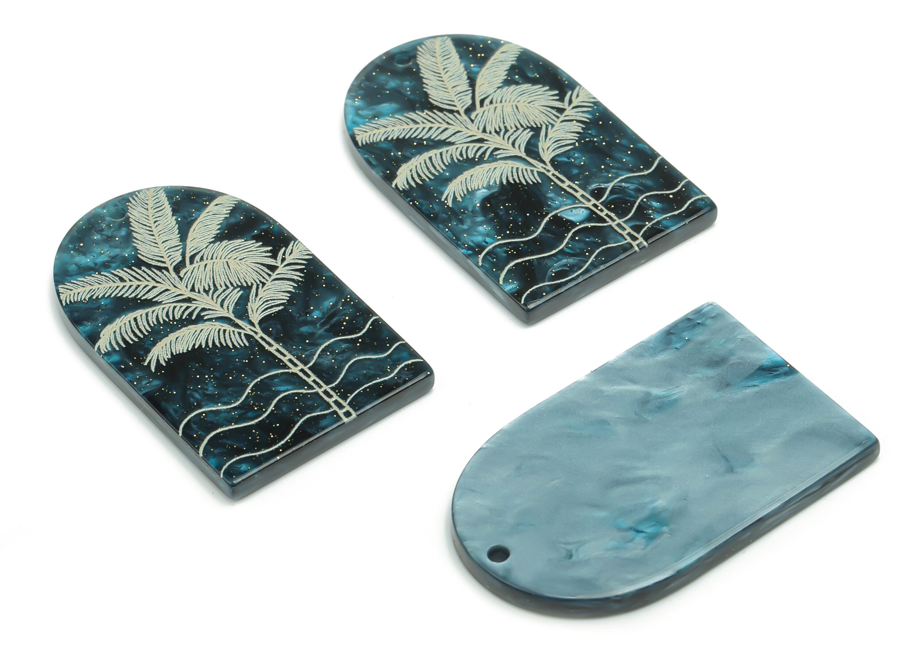 Acrylic Domed Tree Earring Charms - Acrylic D Waves Palm Tree Pendant - Jewelry Supplies - Color Code: A811 - 37.82x23.6x2.8mm - AC2409-A811 - DOMEDBAZAAR