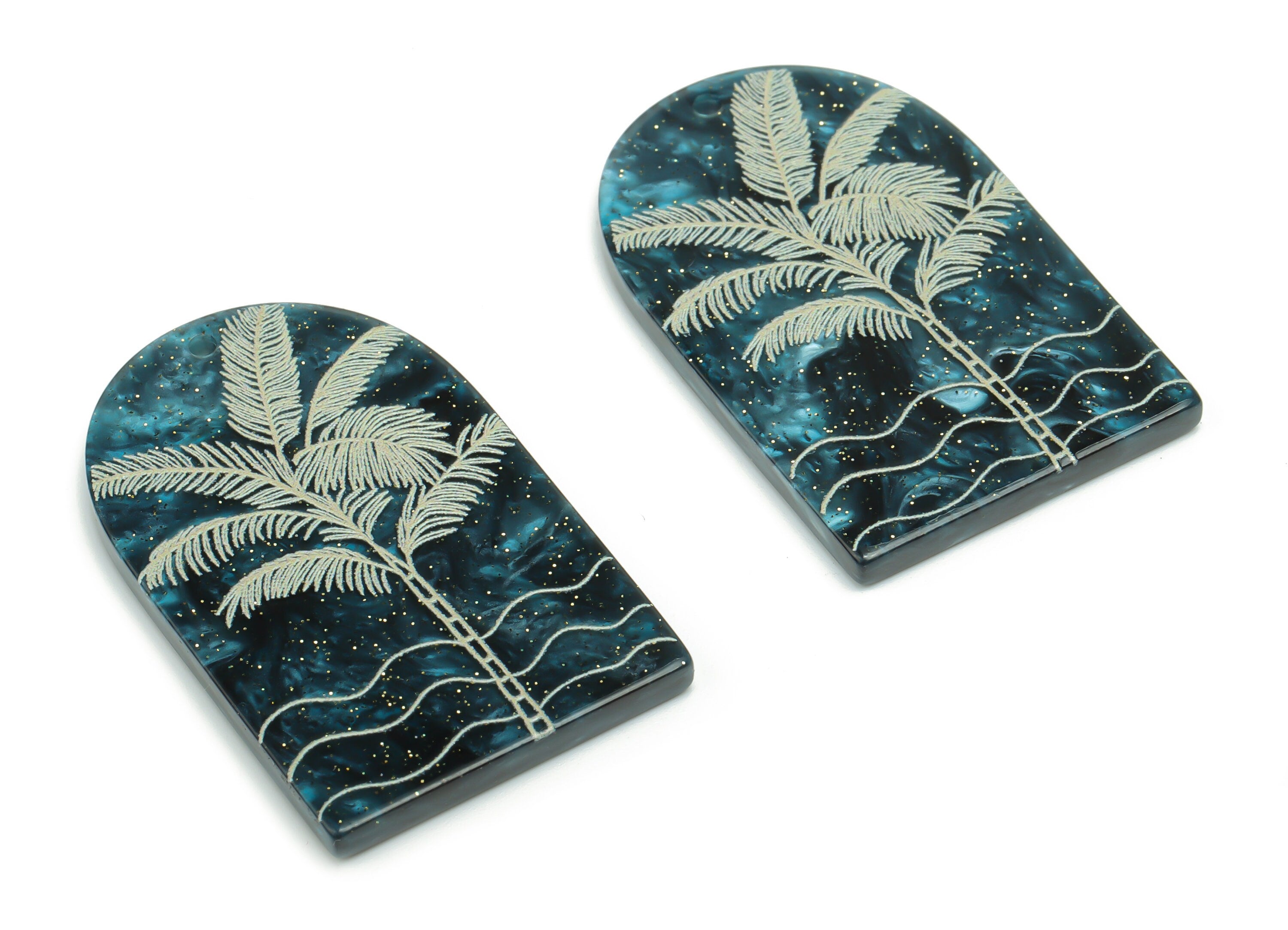 Acrylic Domed Tree Earring Charms - Acrylic D Waves Palm Tree Pendant - Jewelry Supplies - Color Code: A811 - 37.82x23.6x2.8mm - AC2409-A811 - DOMEDBAZAAR