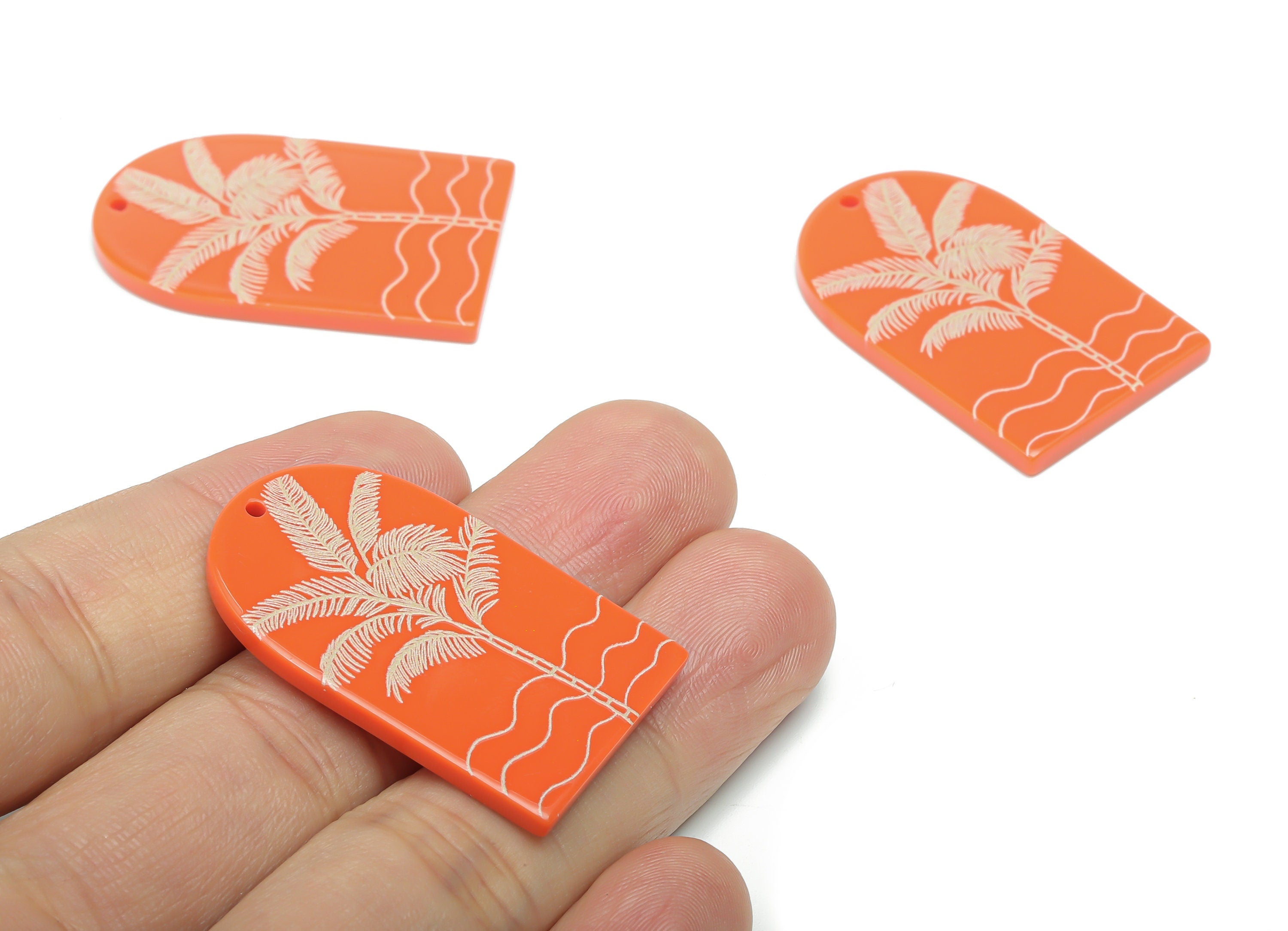 Acrylic Domed Tree Earring Charms - Acrylic D Waves Palm Tree Pendant - Jewelry Supplies - Color Code: A808 - 37.79x23.5x2.6mm - AC2409-A808 - DOMEDBAZAAR