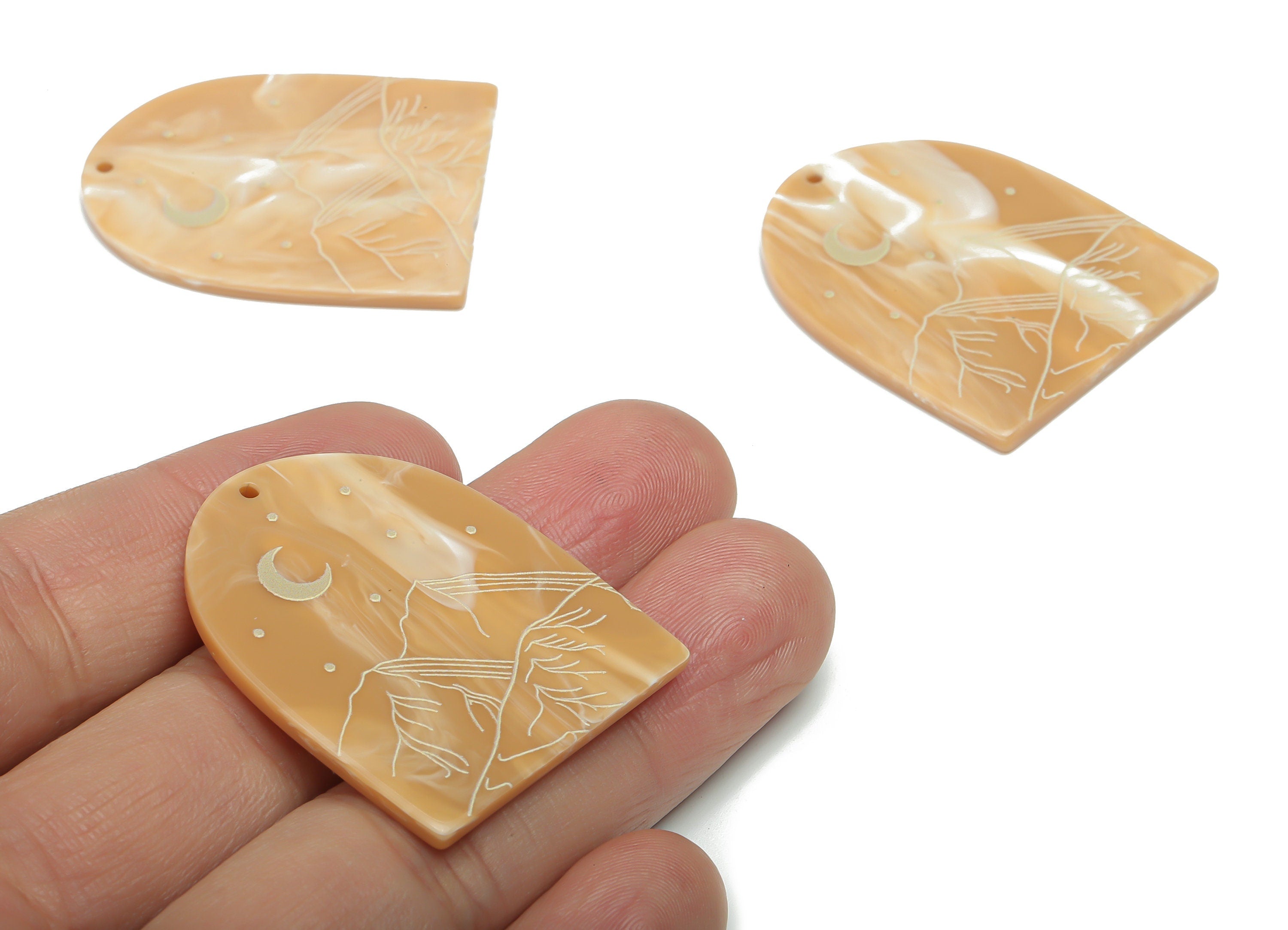 Acrylic Domed Moon Charms - Acrylic D Mountain Landscape Pendant - Jewelry Supplies - Color Code: A809 - 37.76x30.88x2.42mm - AC2403-A809 - DOMEDBAZAAR