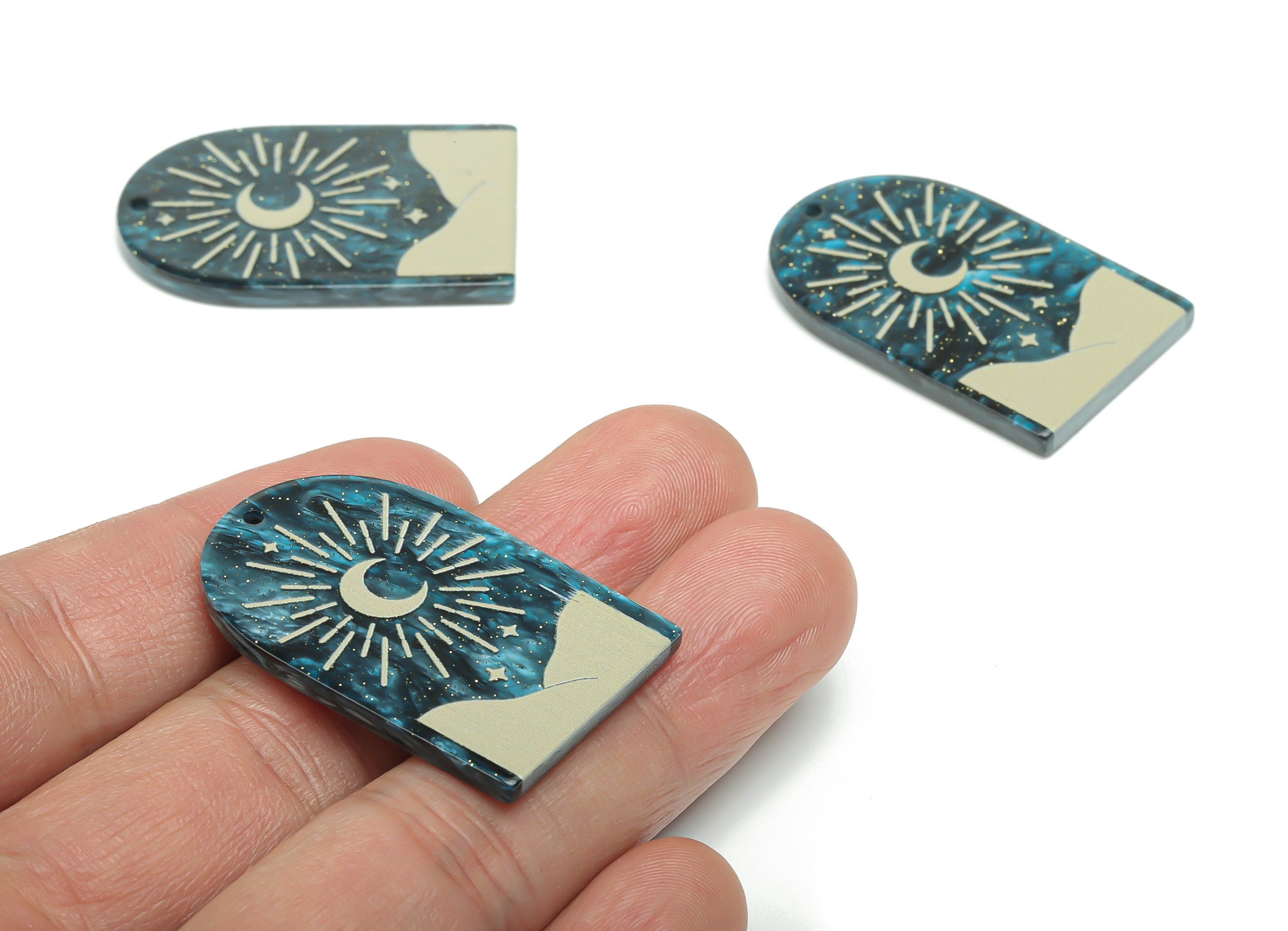 Acrylic Domed Planet Moon Star Earring Charms - Acrylic D Sun Mountain Crescent Pendant - Color Code: A811 - 37.84x23.56x2.7mm - AC2405-A811 - DOMEDBAZAAR