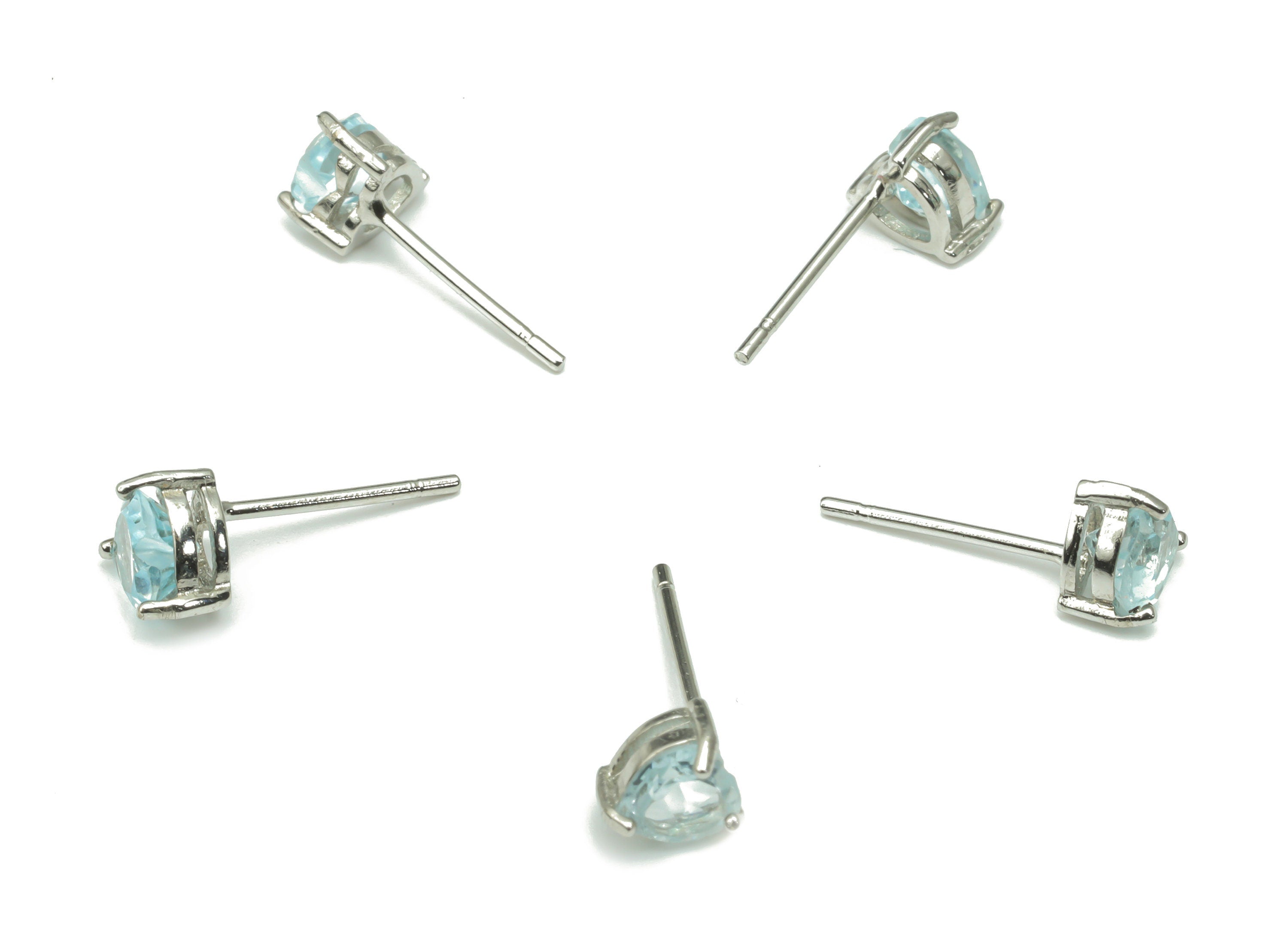 Sterling Silver Blue Topaz Stud Earrings - Heart Natural Stone Post - 925 Silver Earrings - Minimalist Style - 5.86x5.32x3.92mm – SI1007A - DOMEDBAZAAR
