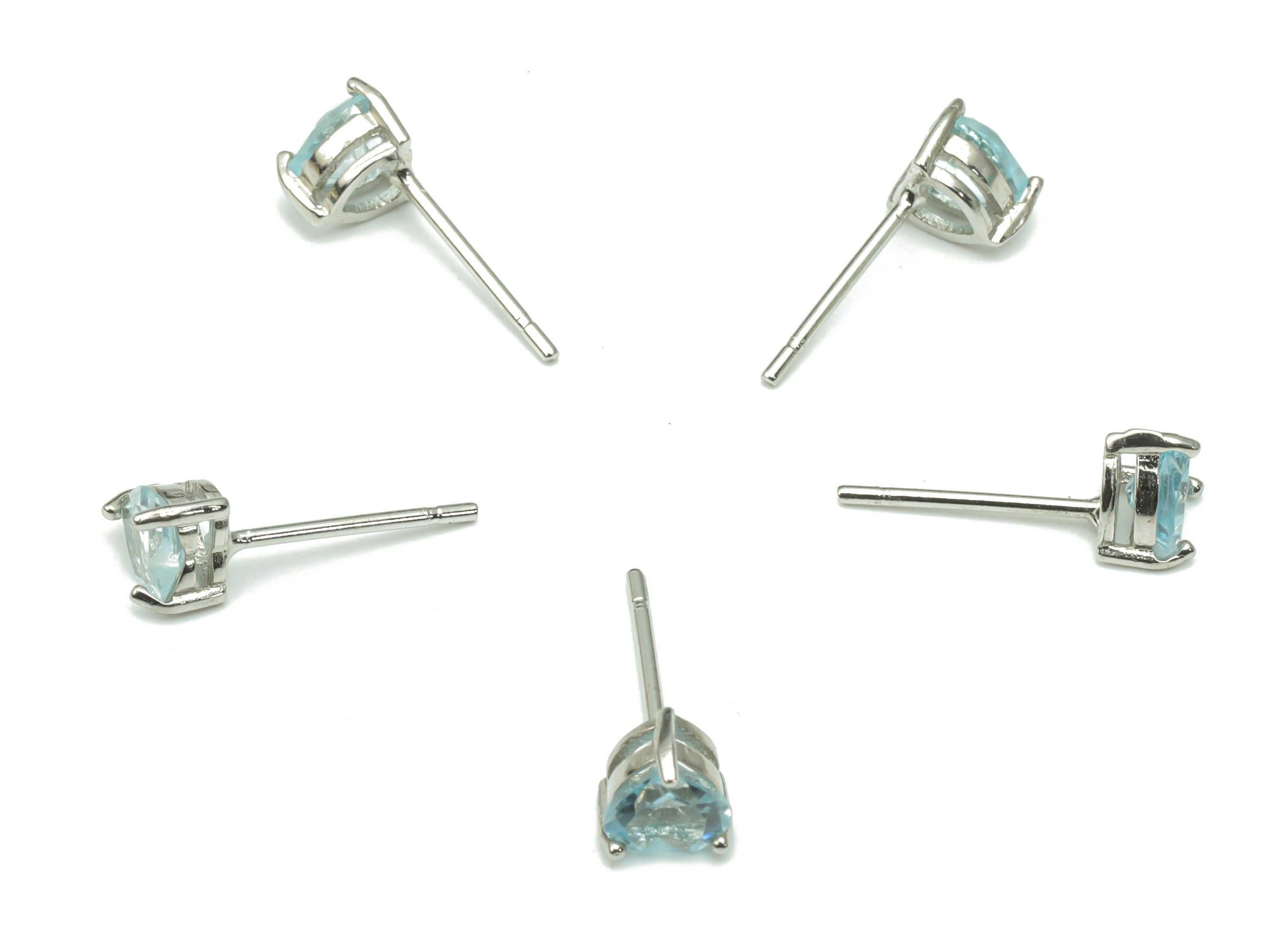 Sterling Silver Blue Topaz Stud Earrings - Heart Natural Stone Post - 925 Silver Earrings - Minimalist Style - 5.86x5.32x3.9mm – SI1007F - DOMEDBAZAAR