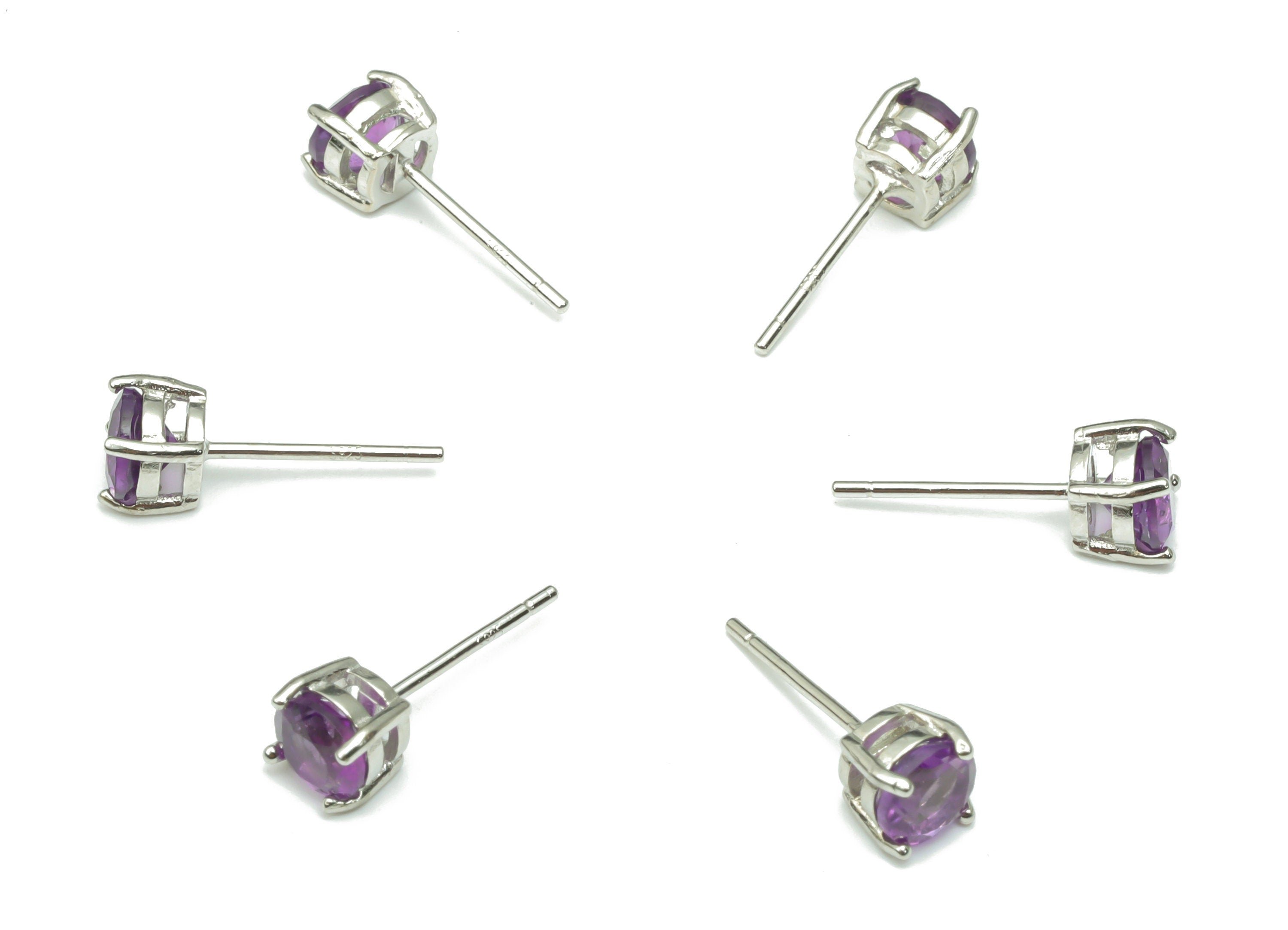 Sterling Silver Amethyst Stud Earrings - Mini Circle Natural Stone Post - 925 Silver Earrings - Minimalist Style - 4.97x4.97x4.6mm–SI1008A - DOMEDBAZAAR