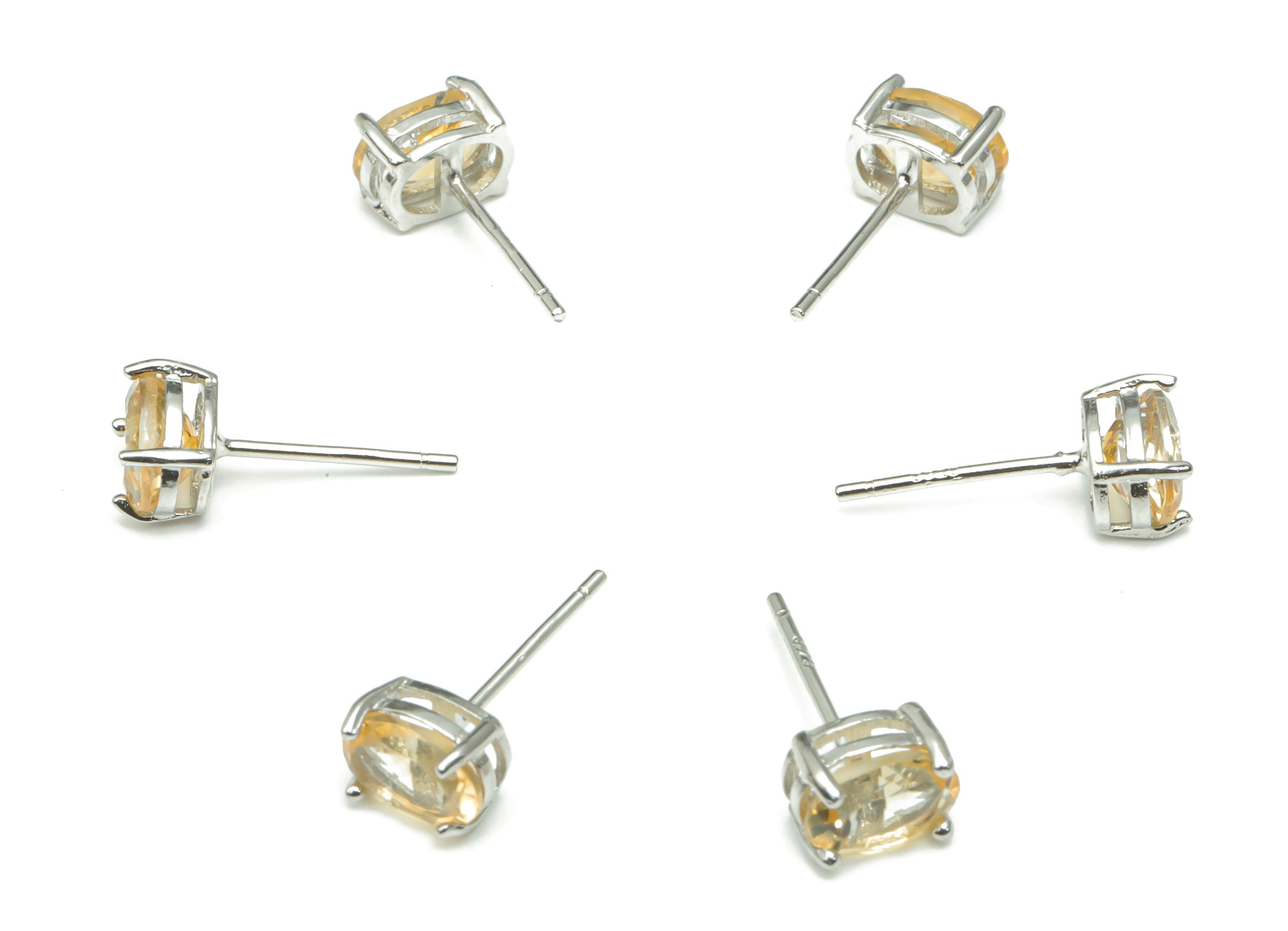 Sterling Silver Citrine Stud Earrings - Oval Natural Stone Earring Post - 925 Silver Earrings - Minimalist Style - 7.24x5.16x4.4mm – SI1005C - DOMEDBAZAAR