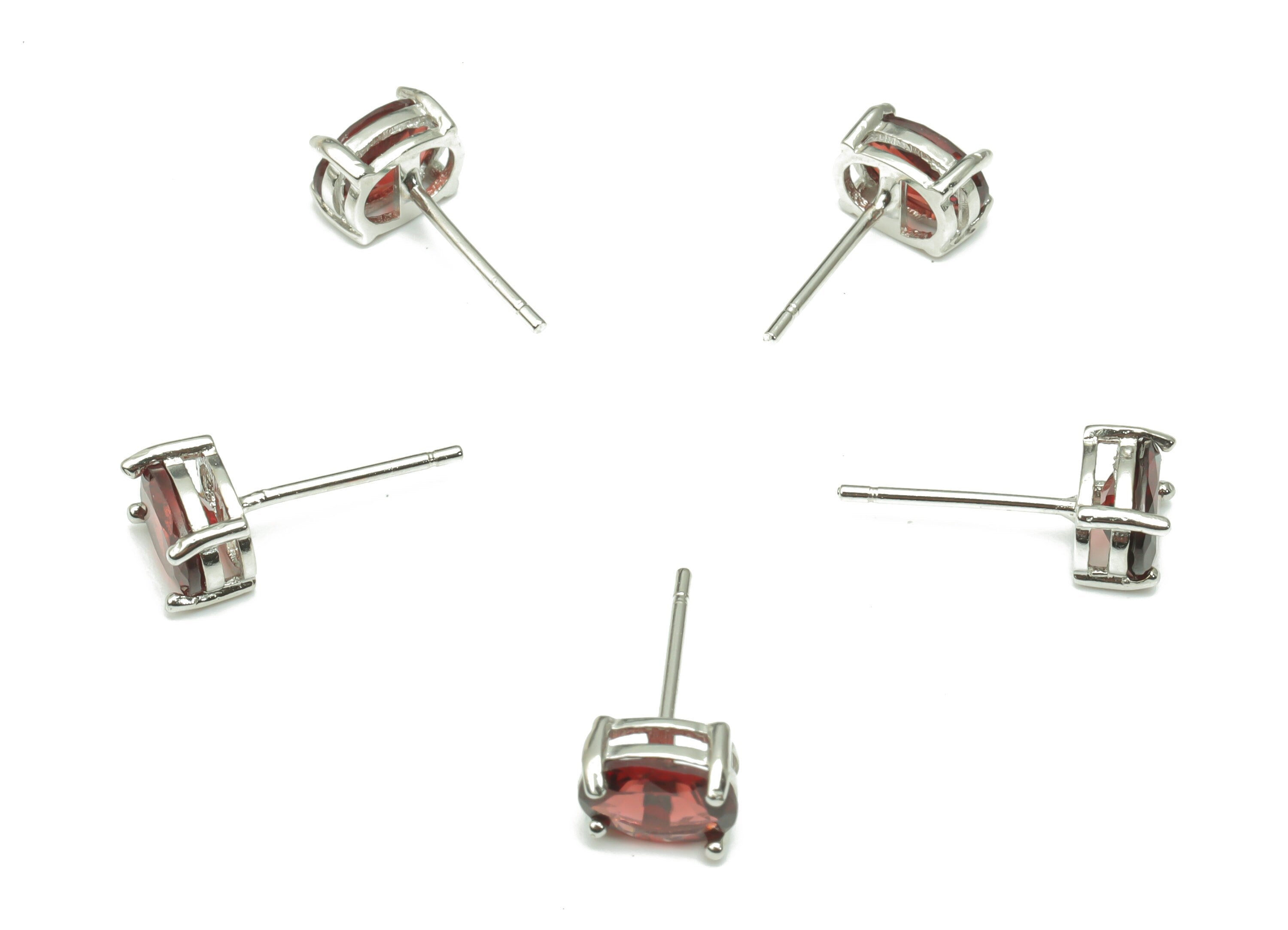 Sterling Silver Garnet Stud Earrings - Oval Natural Stone Earring Post - 925 Silver Earrings - Minimalist Style - 7.24x5.16x4.35mm – SI1005E - DOMEDBAZAAR