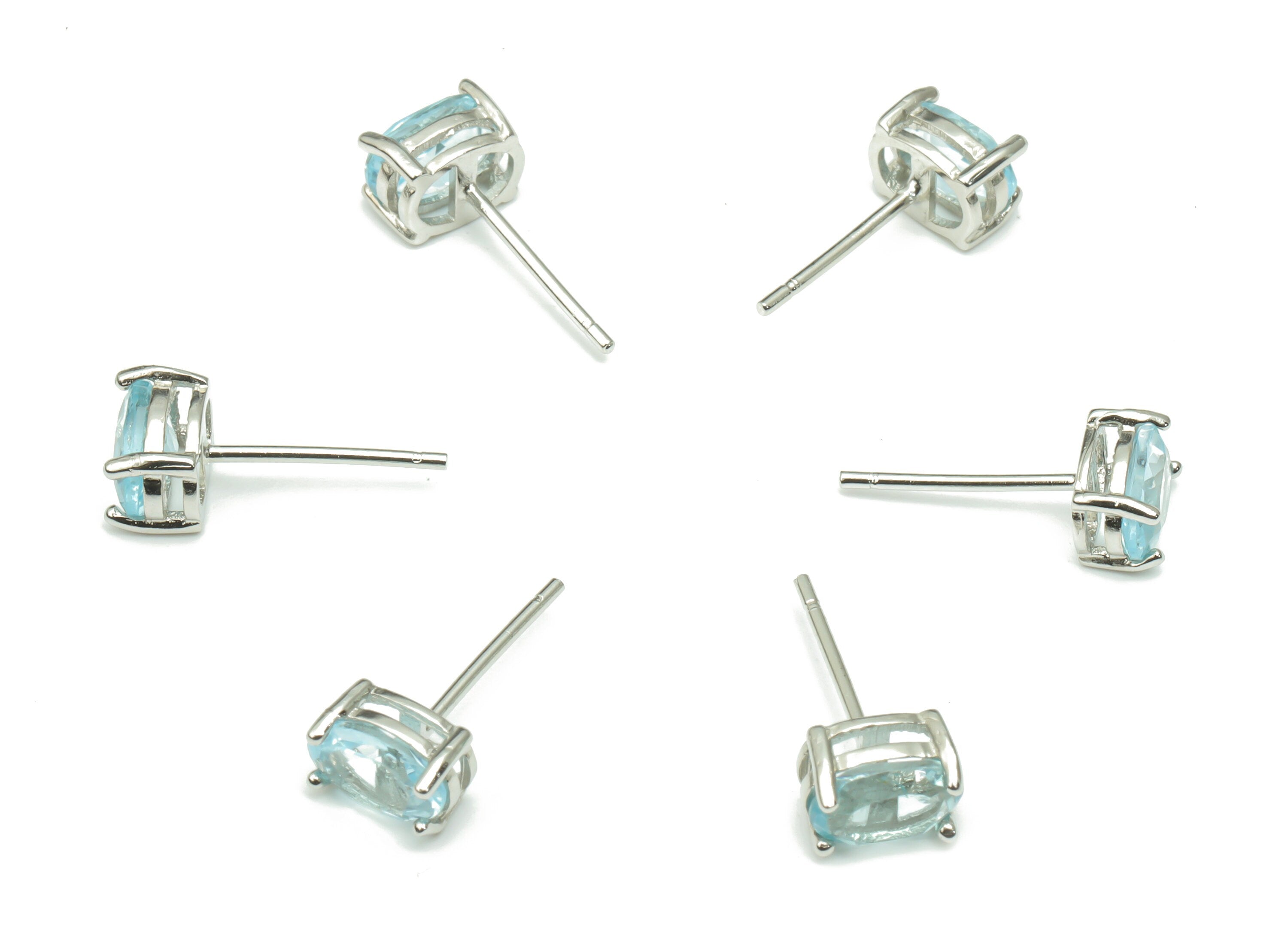 Sterling Silver Blue Topaz Stud Earrings - Oval Natural Stone Earring Post - 925 Silver Earrings - Minimalist Style - 7.2x5.22x4mm – SI1005A - DOMEDBAZAAR