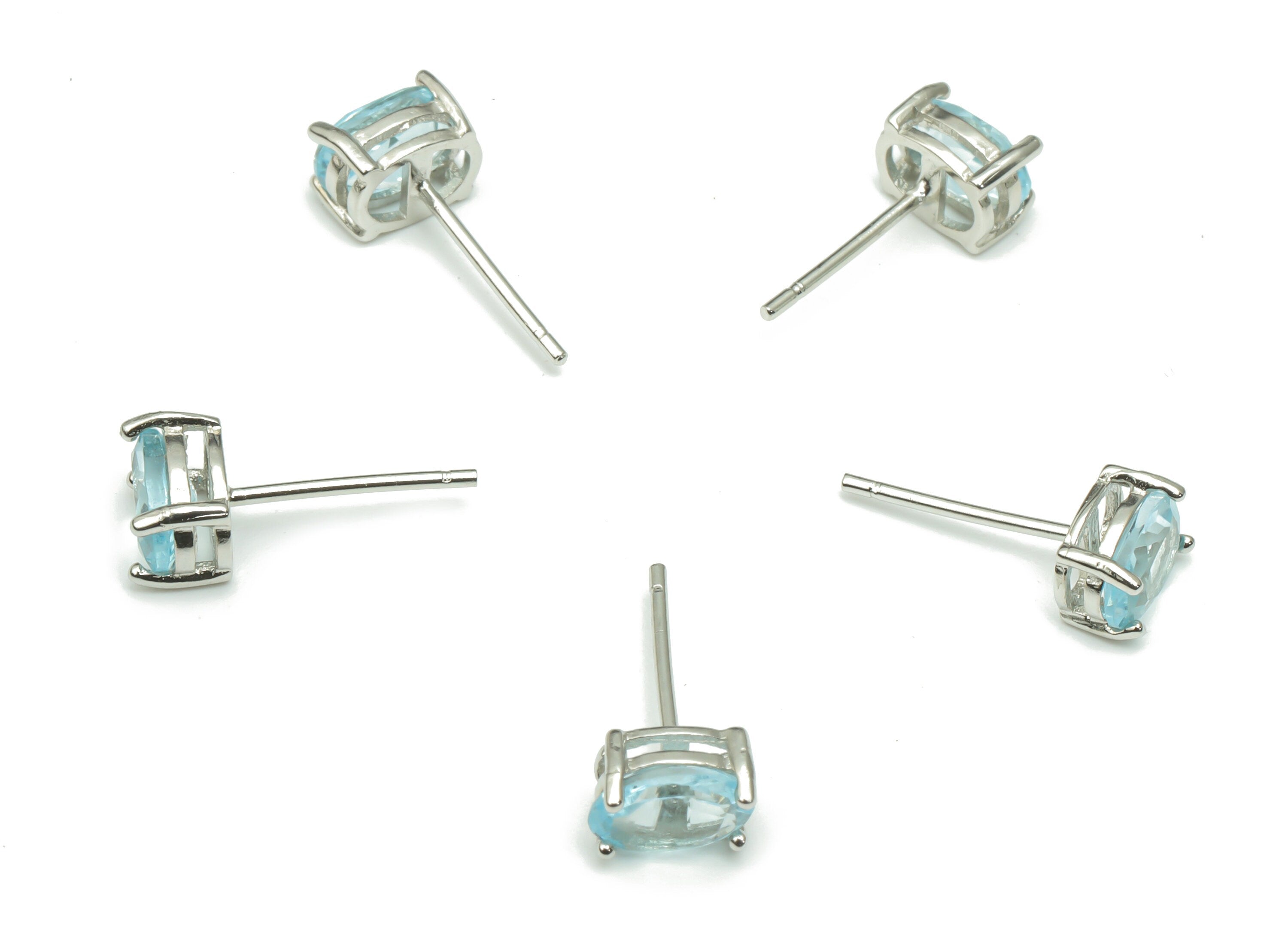 Sterling Silver Blue Topaz Stud Earrings - Oval Natural Stone Earring Post - 925 Silver Earrings - Minimalist Style - 7.2x5.22x4mm – SI1005A - DOMEDBAZAAR
