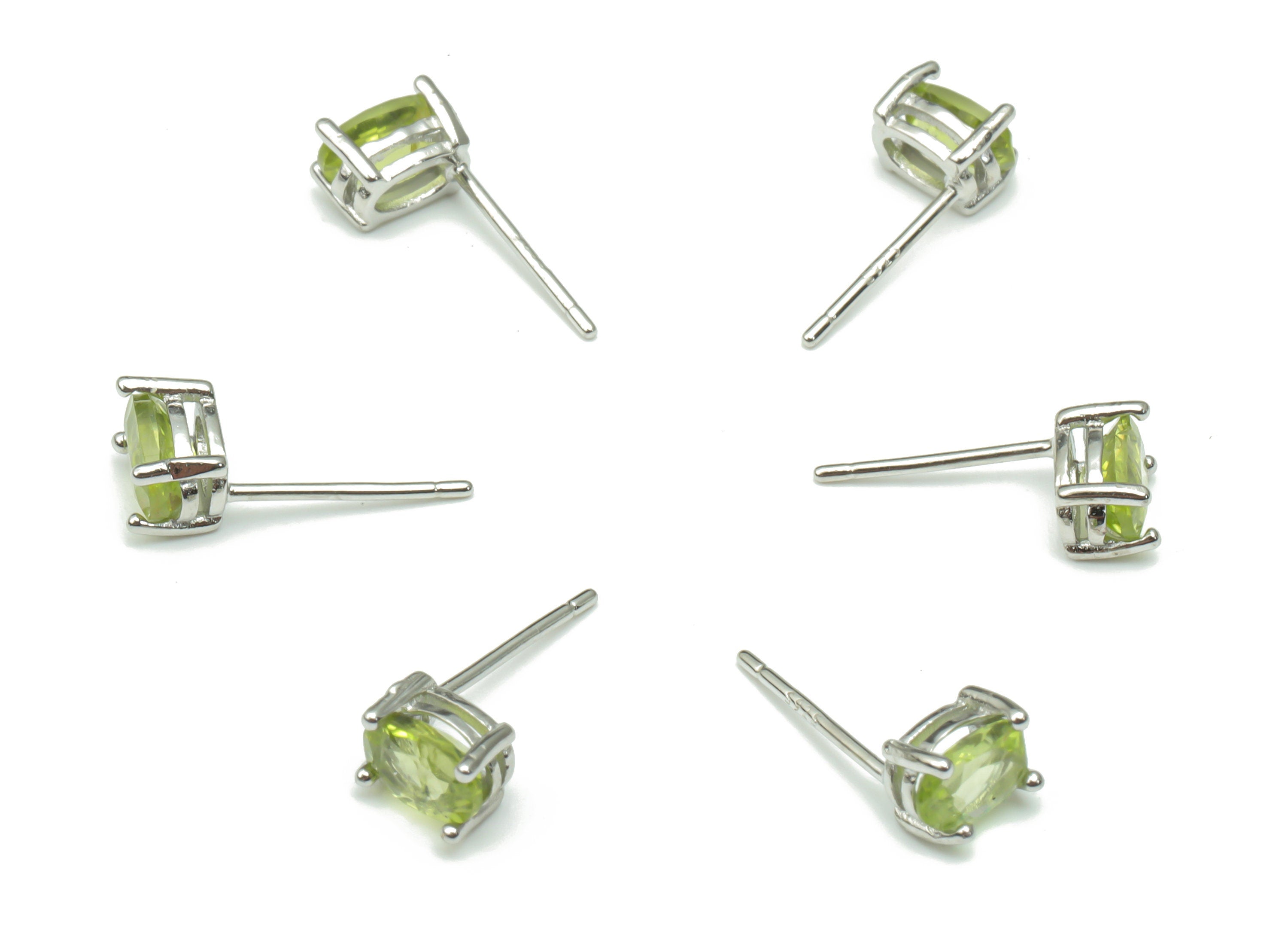 Sterling Silver Olivine Stud Earrings - Oval Natural Stone Earring Post - 925 Silver Earrings - Minimalist Style - 6.2x4.31x3.32mm – SI1004A - DOMEDBAZAAR