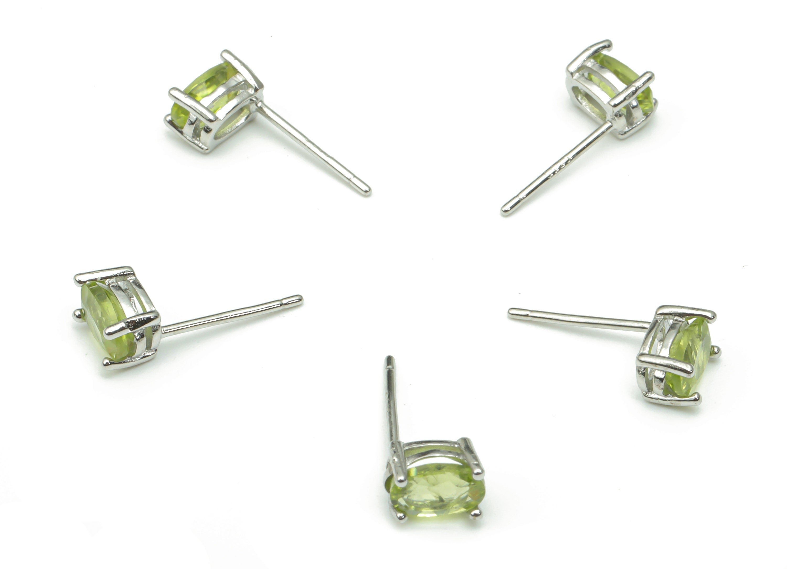 Sterling Silver Olivine Stud Earrings - Oval Natural Stone Earring Post - 925 Silver Earrings - Minimalist Style - 6.2x4.31x3.32mm – SI1004A - DOMEDBAZAAR