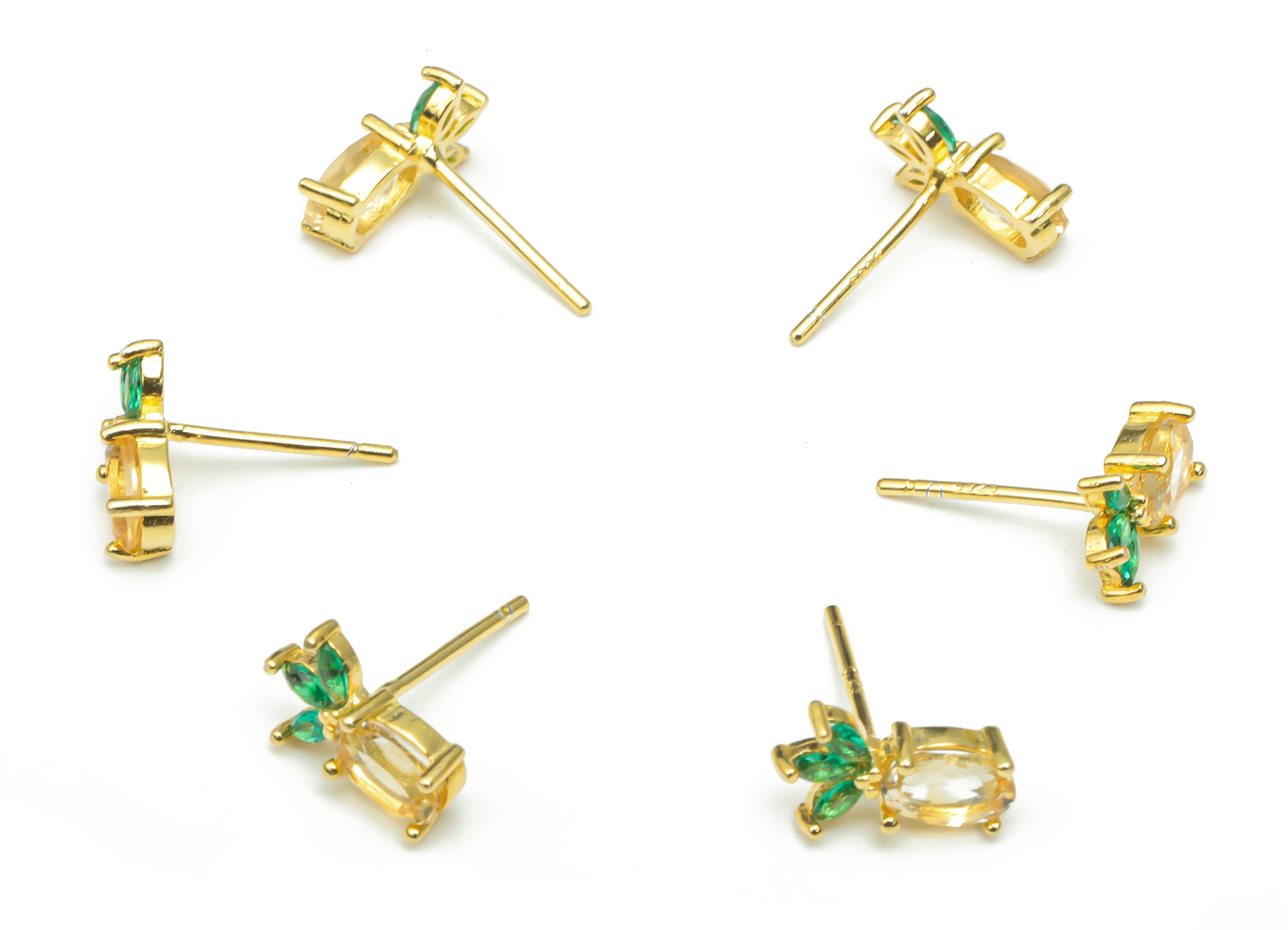 Sterling Silver Citrine Stud Earrings - Green Crystal Pineapple Natural Stone Earring Post - 925 Silver Earrings - 10.53x6.82x3mm – SI1009 - DOMEDBAZAAR