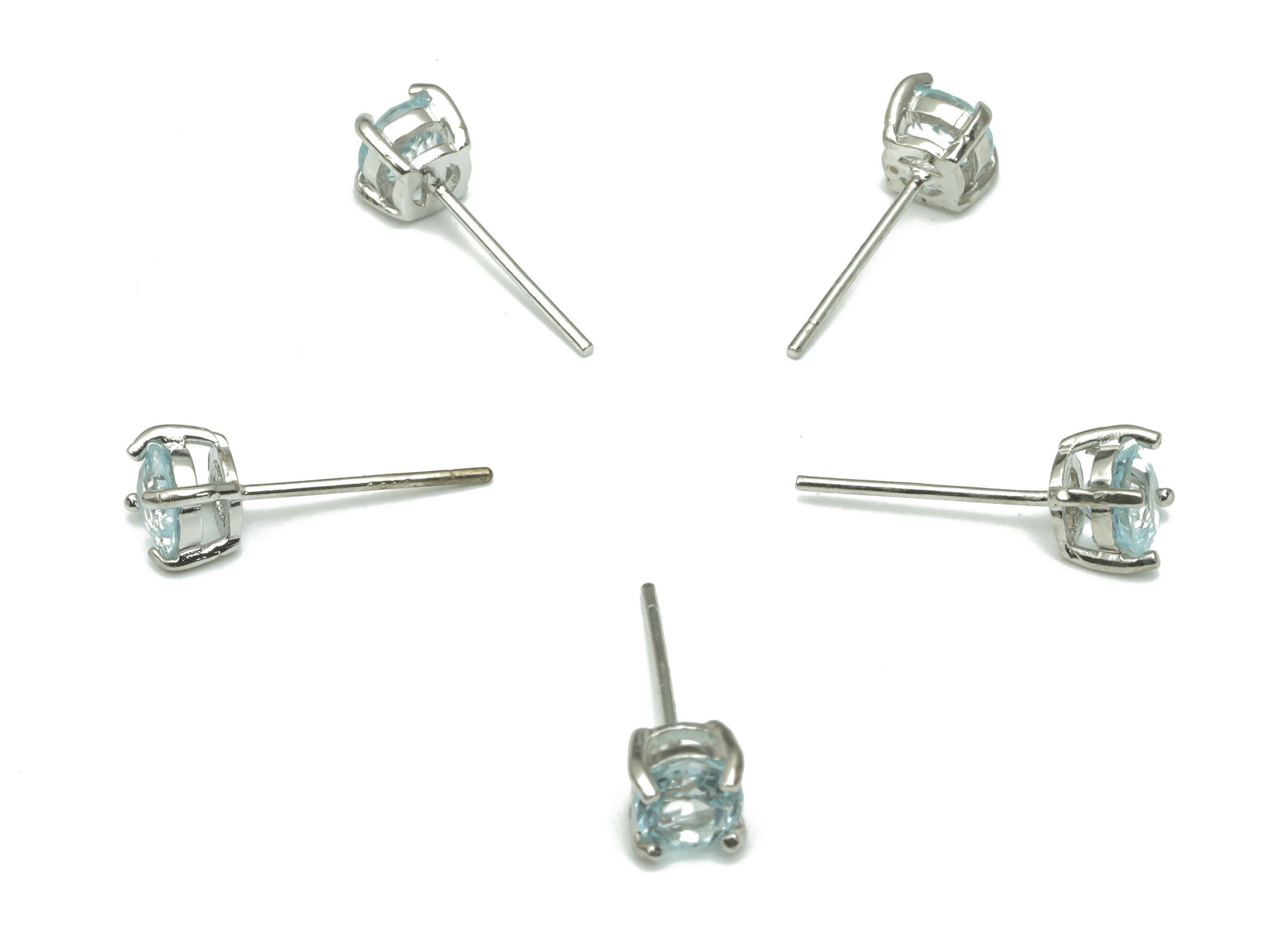 Sterling Silver Blue Topaz Stud Earrings - Mini Circle Natural Stone Post - 925 Silver Earrings - Minimalist Style - 5x5x4.5mm – SI1008B - DOMEDBAZAAR