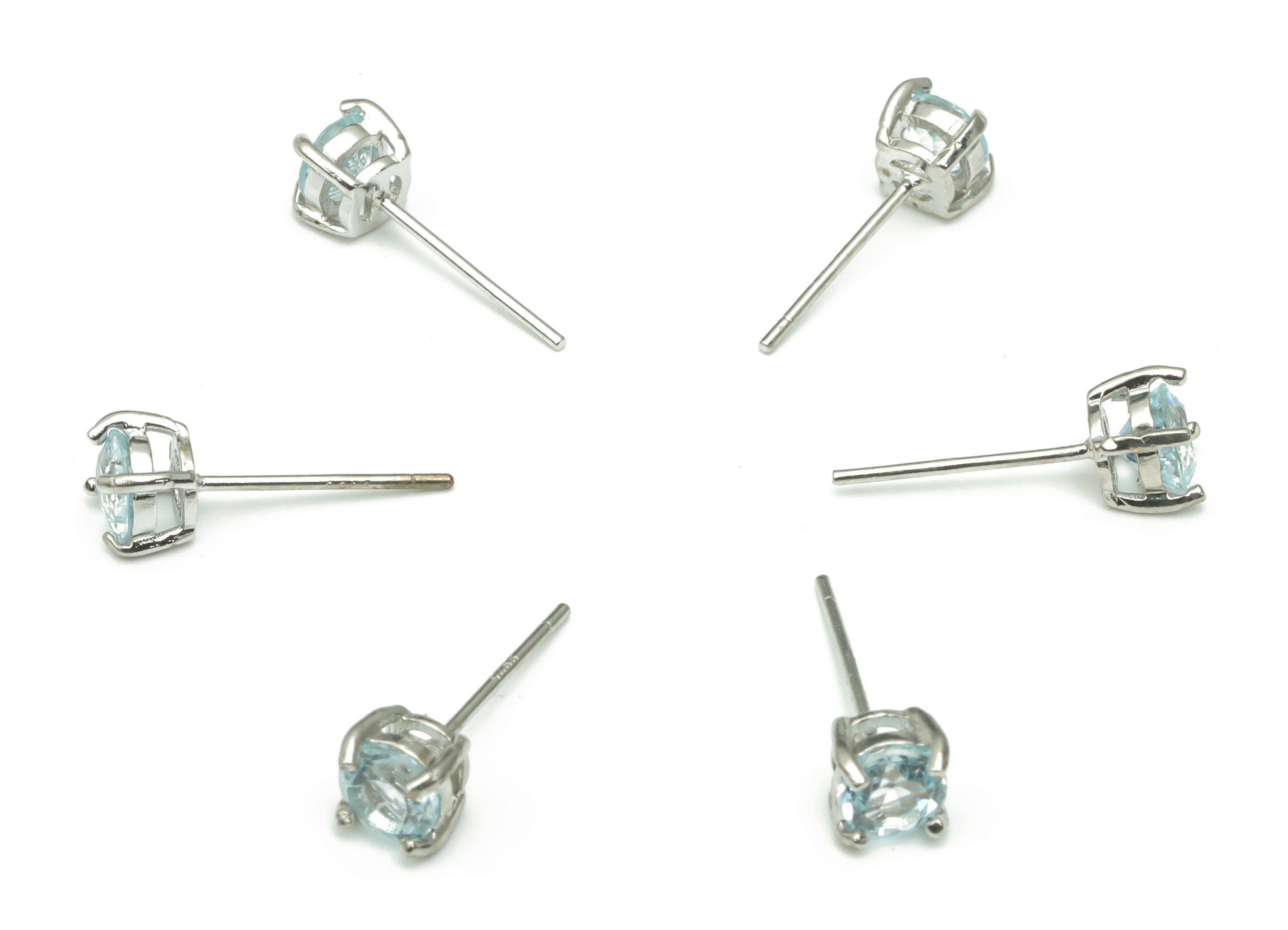 Sterling Silver Blue Topaz Stud Earrings - Mini Circle Natural Stone Post - 925 Silver Earrings - Minimalist Style - 5x5x4.5mm – SI1008B - DOMEDBAZAAR