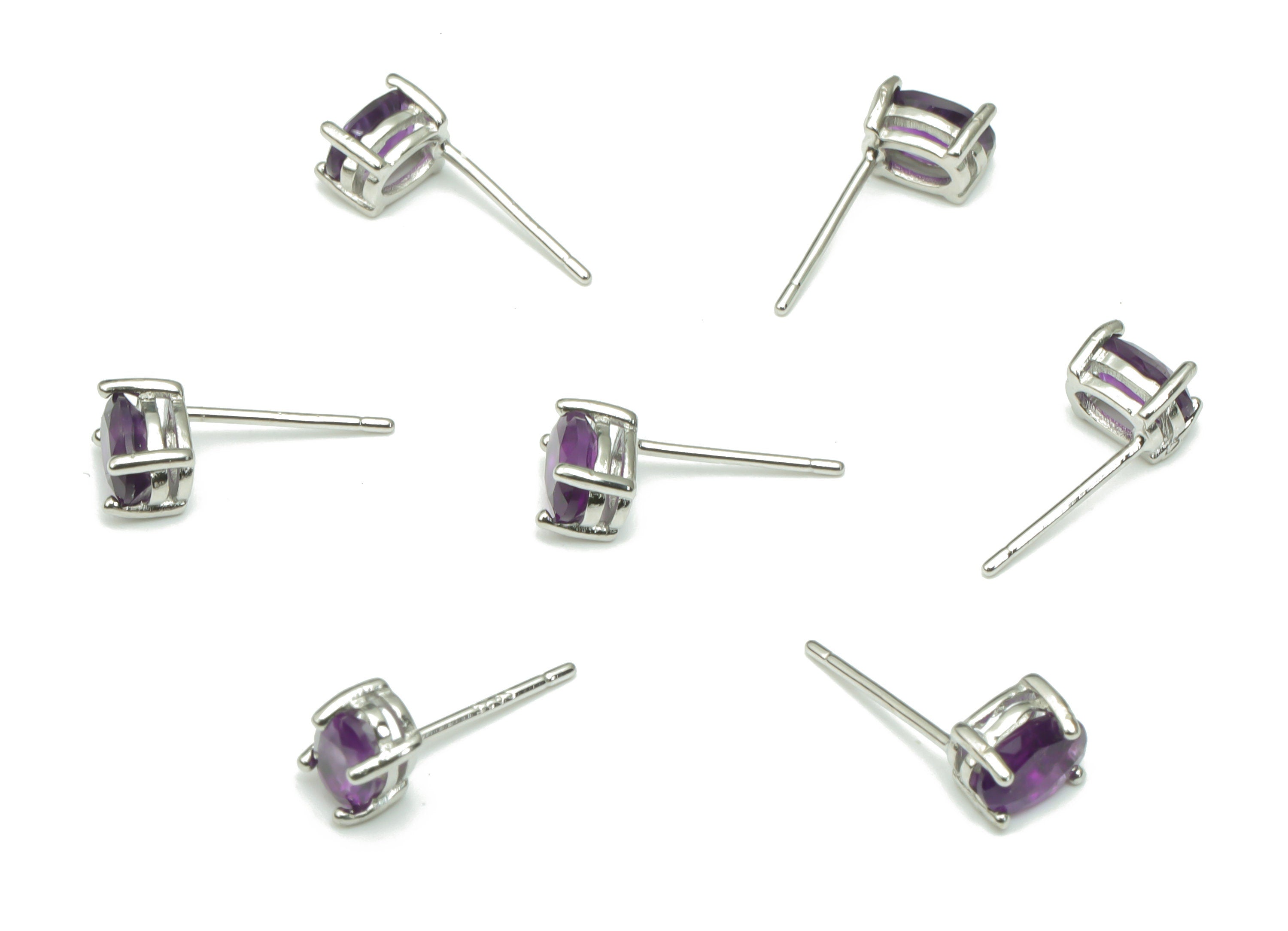 Sterling Silver Amethyst Stud Earrings - Oval Natural Stone Earring Post - 925 Silver Earrings - Minimalist Style - 6.2x4.31x3.3mm – SI1004C - DOMEDBAZAAR