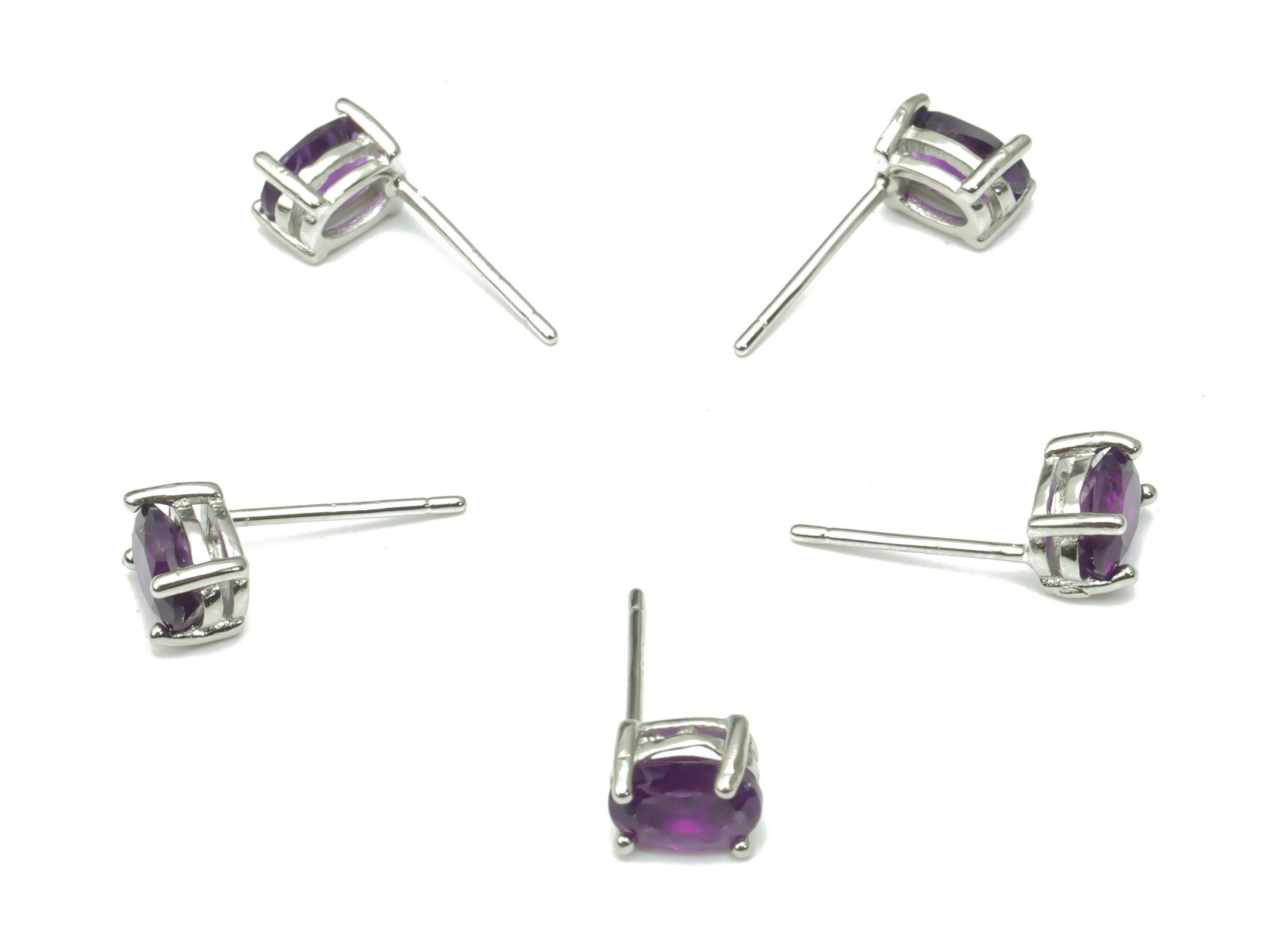 Sterling Silver Amethyst Stud Earrings - Oval Natural Stone Earring Post - 925 Silver Earrings - Minimalist Style - 6.2x4.31x3.3mm – SI1004C - DOMEDBAZAAR