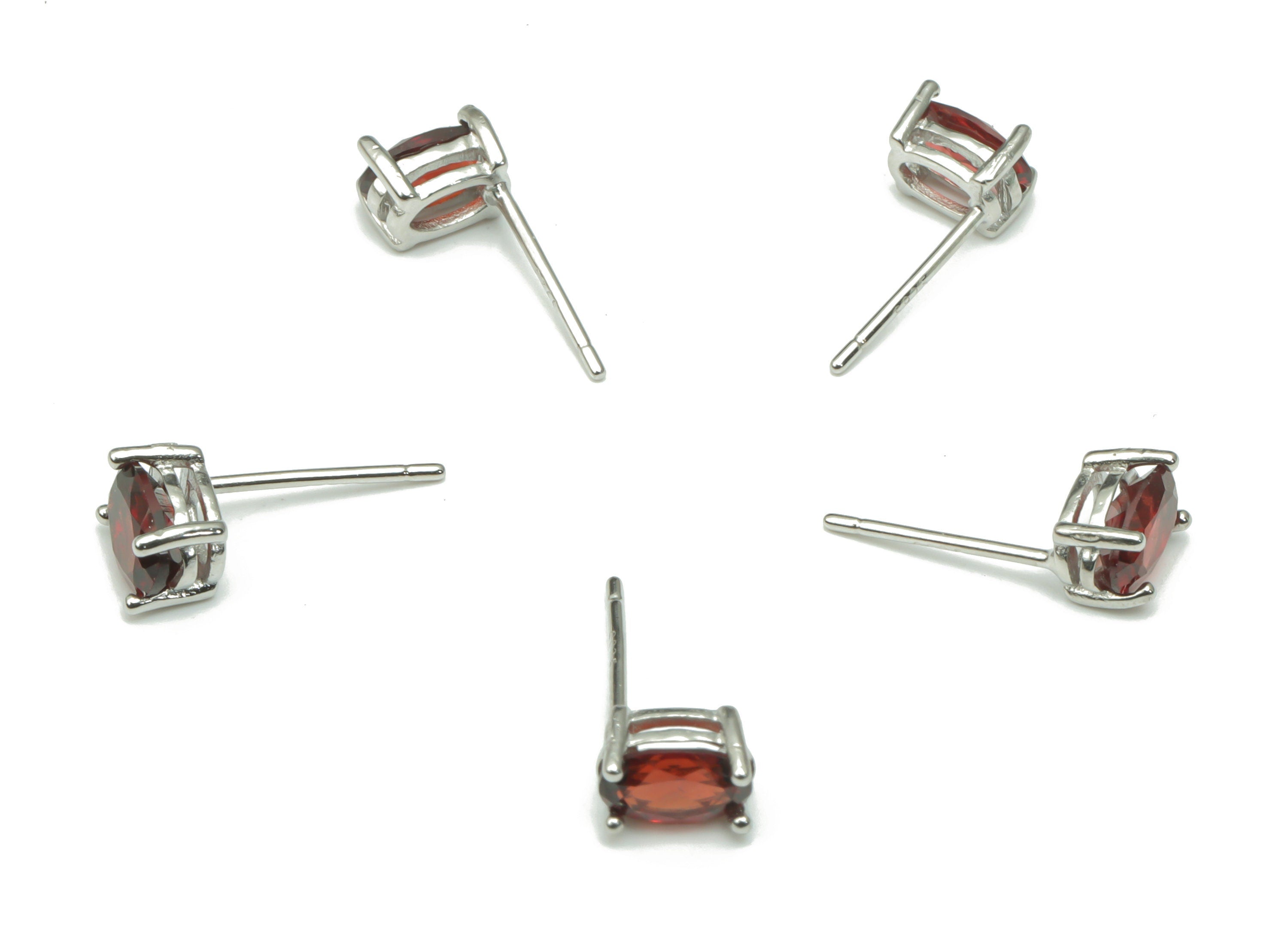 Sterling Silver Garnet Stud Earrings - Oval Natural Stone Earring Post - 925 Silver Earrings - Minimalist Style - 6.2x4.31x3.3mm – SI1004B - DOMEDBAZAAR