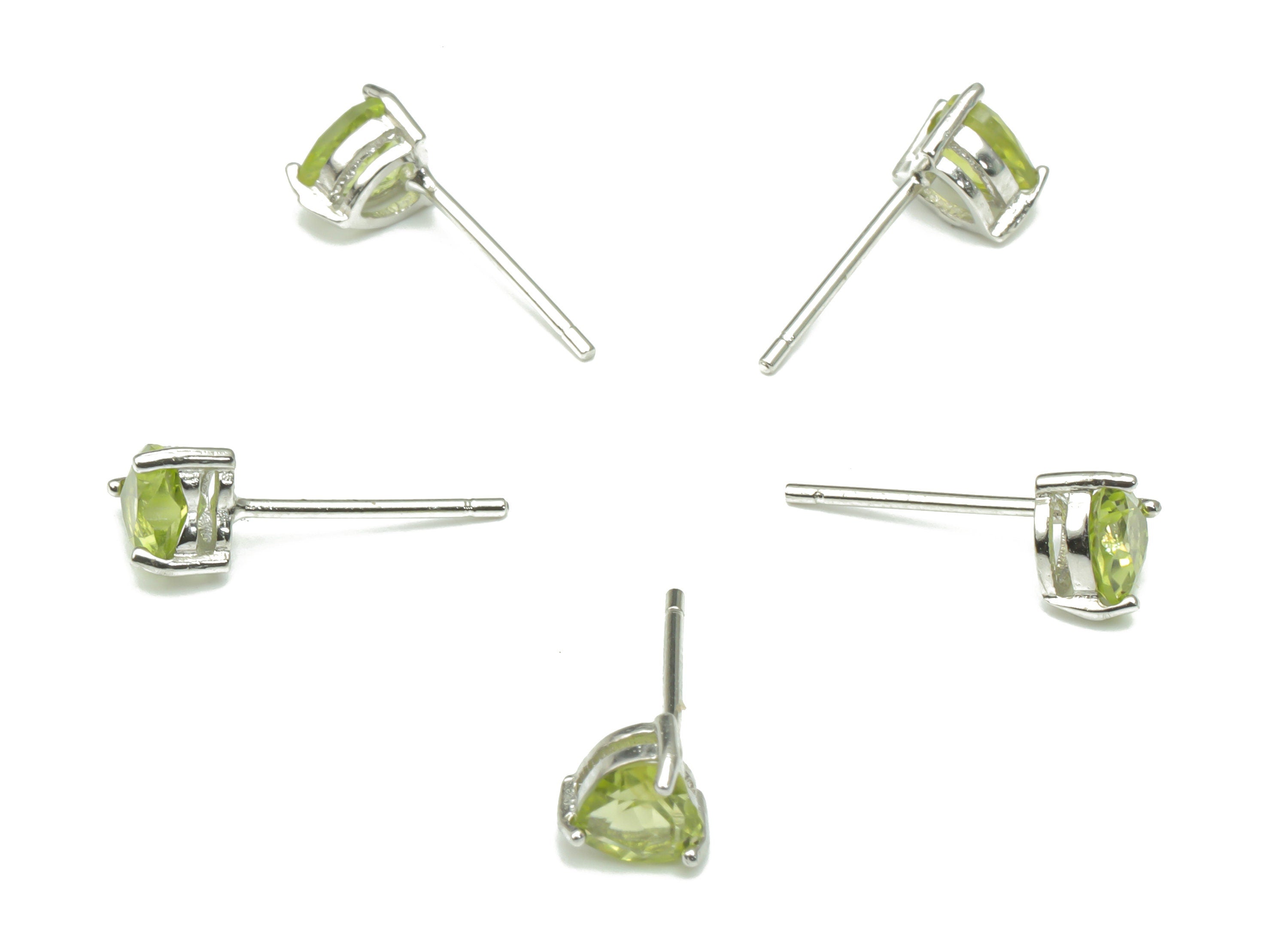 Sterling Silver Olivine Stud Earrings - Heart Natural Stone Earring Post - 925 Silver Earrings - Minimalist Style - 5.86x5.3x3.9mm – SI1007B - DOMEDBAZAAR