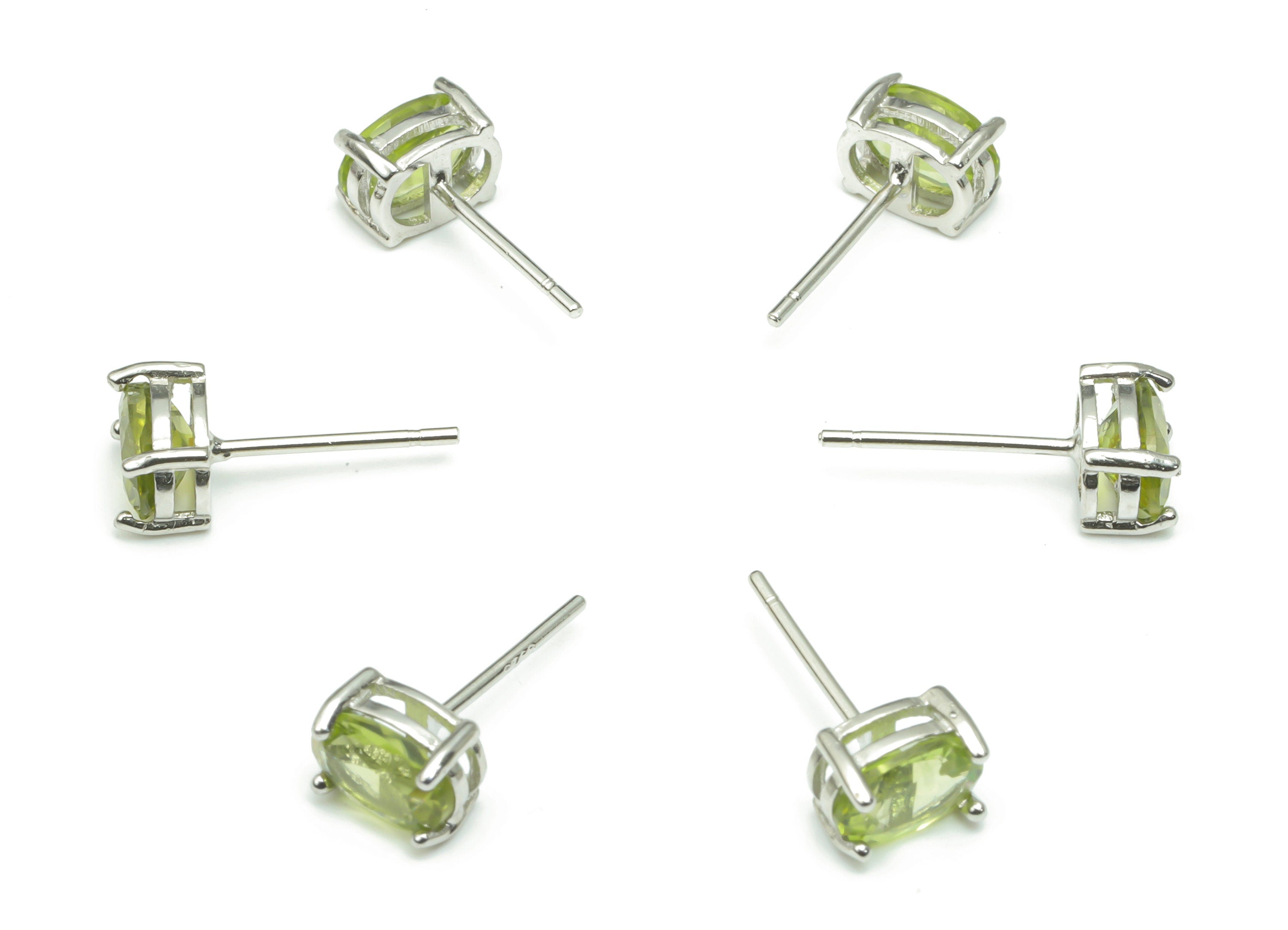Sterling Silver Olivine Stud Earrings - Oval Natural Stone Earring Post - 925 Silver Earrings - Minimalist Style - 7.24x5.16x4.35mm– SI1005B - DOMEDBAZAAR