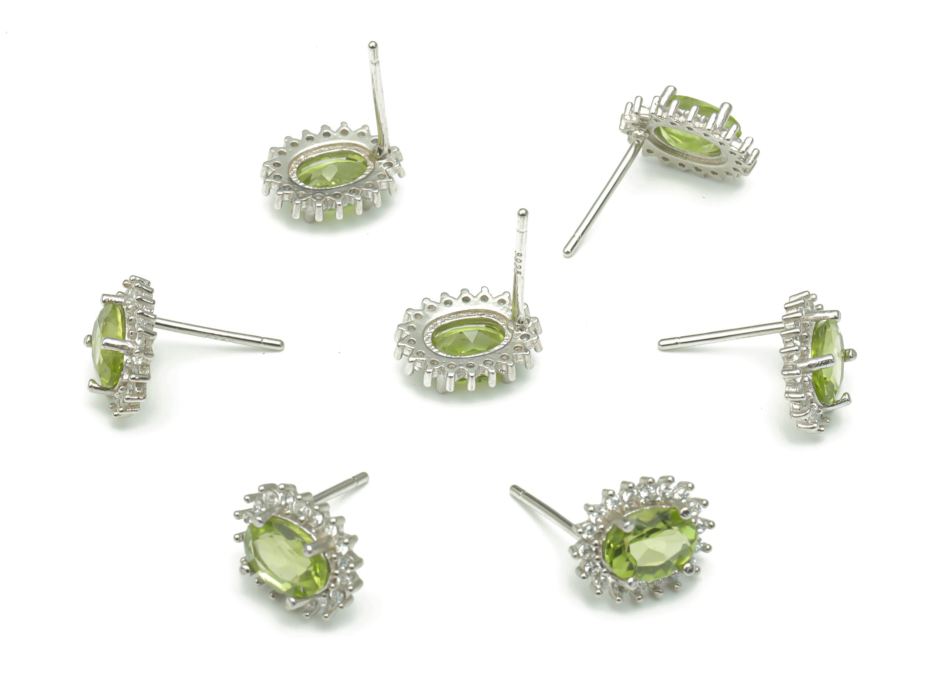 Sterling Silver Olivine Stud Earrings - Zircon Oval Natural Stone Post - 925 Silver Earrings - Minimalist Style – 11.08x8.9x3.6mm – SI1006D - DOMEDBAZAAR