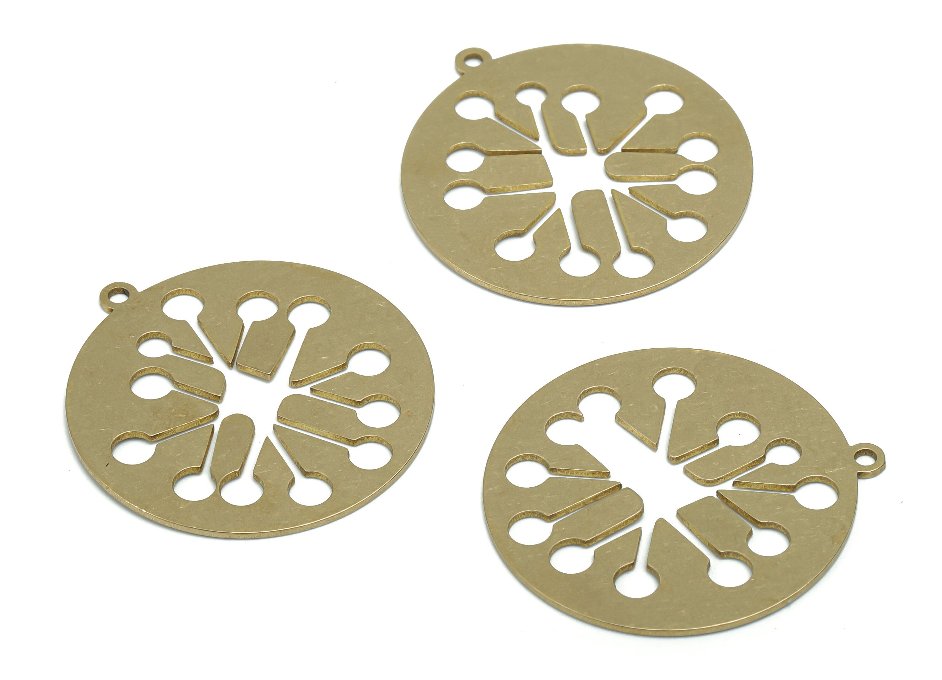 Brass Round Flower Earring Charms - Raw Brass Flower Circle Pendant - Jewelry Making Supplies - 34.73x32.2x0.76mm - PPA2020 - DOMEDBAZAAR
