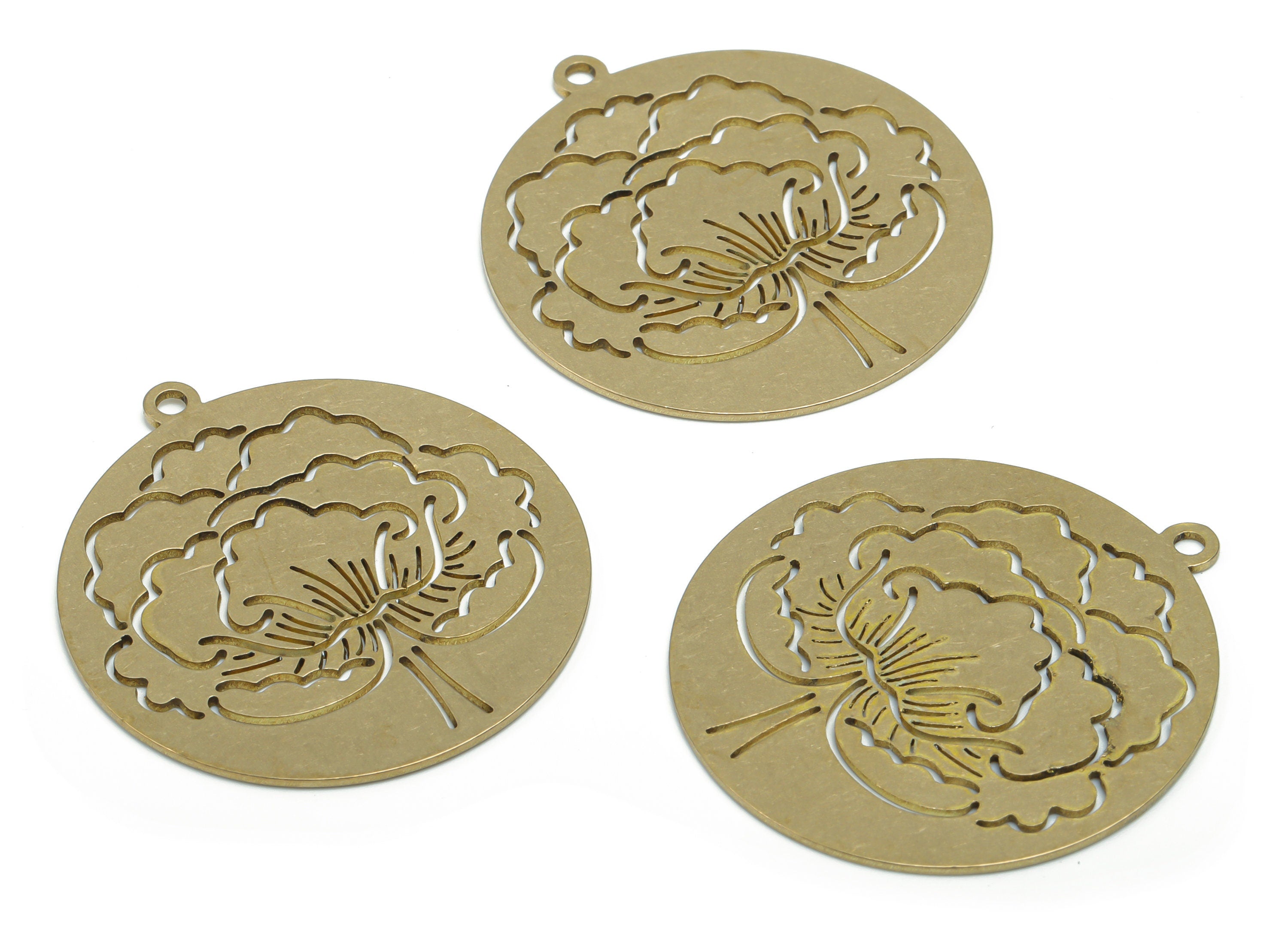 Brass Round Could Earring Charms - Raw Brass Flower Circle Pendant - Jewelry Making Supplies - 37.76x34.67x0.74mm - PPA1697 - DOMEDBAZAAR