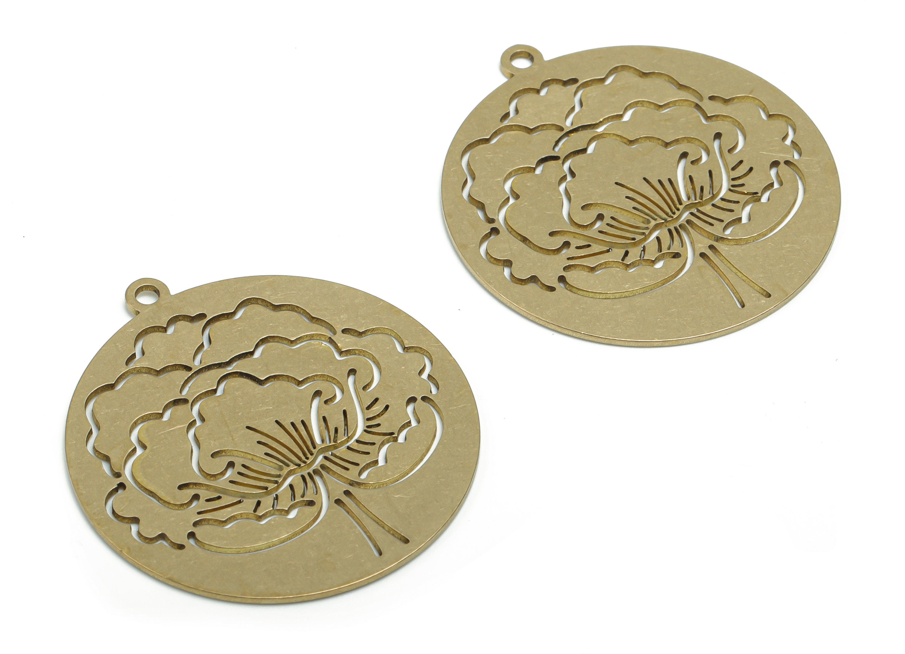 Brass Round Could Earring Charms - Raw Brass Flower Circle Pendant - Jewelry Making Supplies - 37.76x34.67x0.74mm - PPA1697 - DOMEDBAZAAR