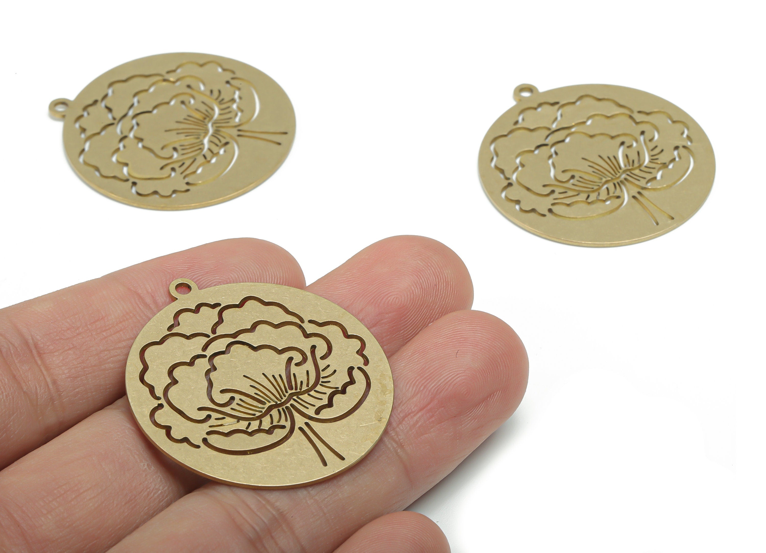 Brass Round Could Earring Charms - Raw Brass Flower Circle Pendant - Jewelry Making Supplies - 37.76x34.67x0.74mm - PPA1697 - DOMEDBAZAAR
