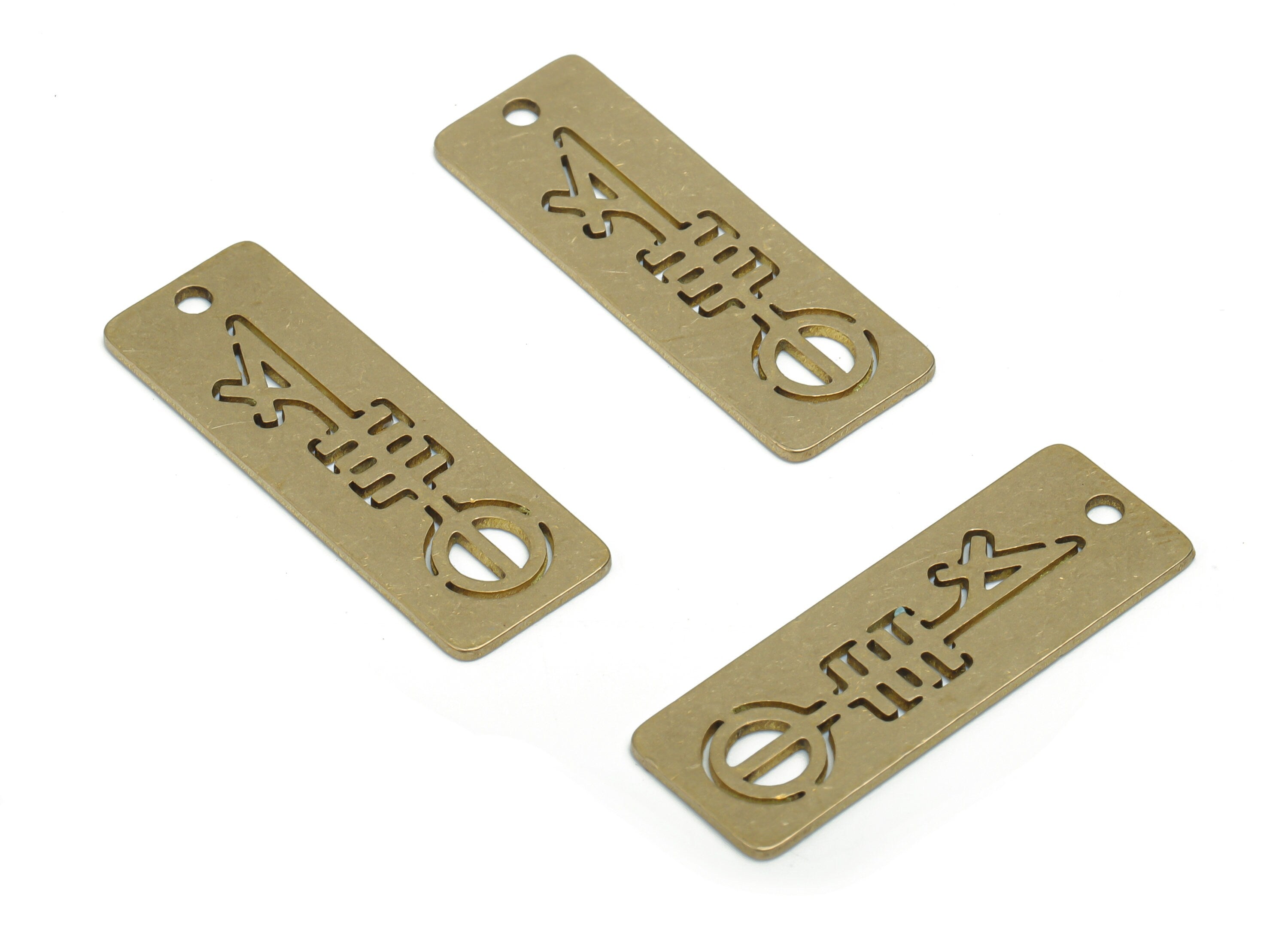 Brass Rectangle Round Key Sign Earring Charms - Raw Brass Rectangle Egyptian Sign Pendant - Jewelry Supplies - 29.91x10.42x0.74mm - PPA2157 - DOMEDBAZAAR