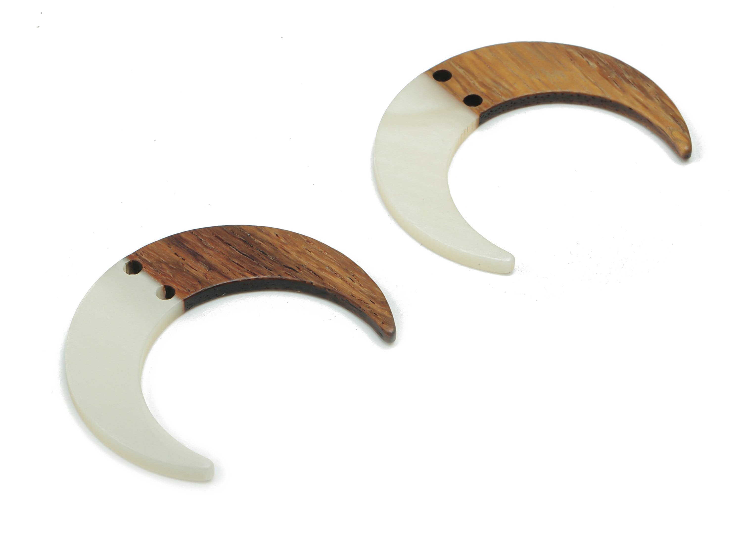Natural Wooden Crescent Earring Connectors - Resin Moon Charms and Pendant - DIY Jewelry Making Supplies - 38.02x31.68x2.37mm - BB1174B - DOMEDBAZAAR