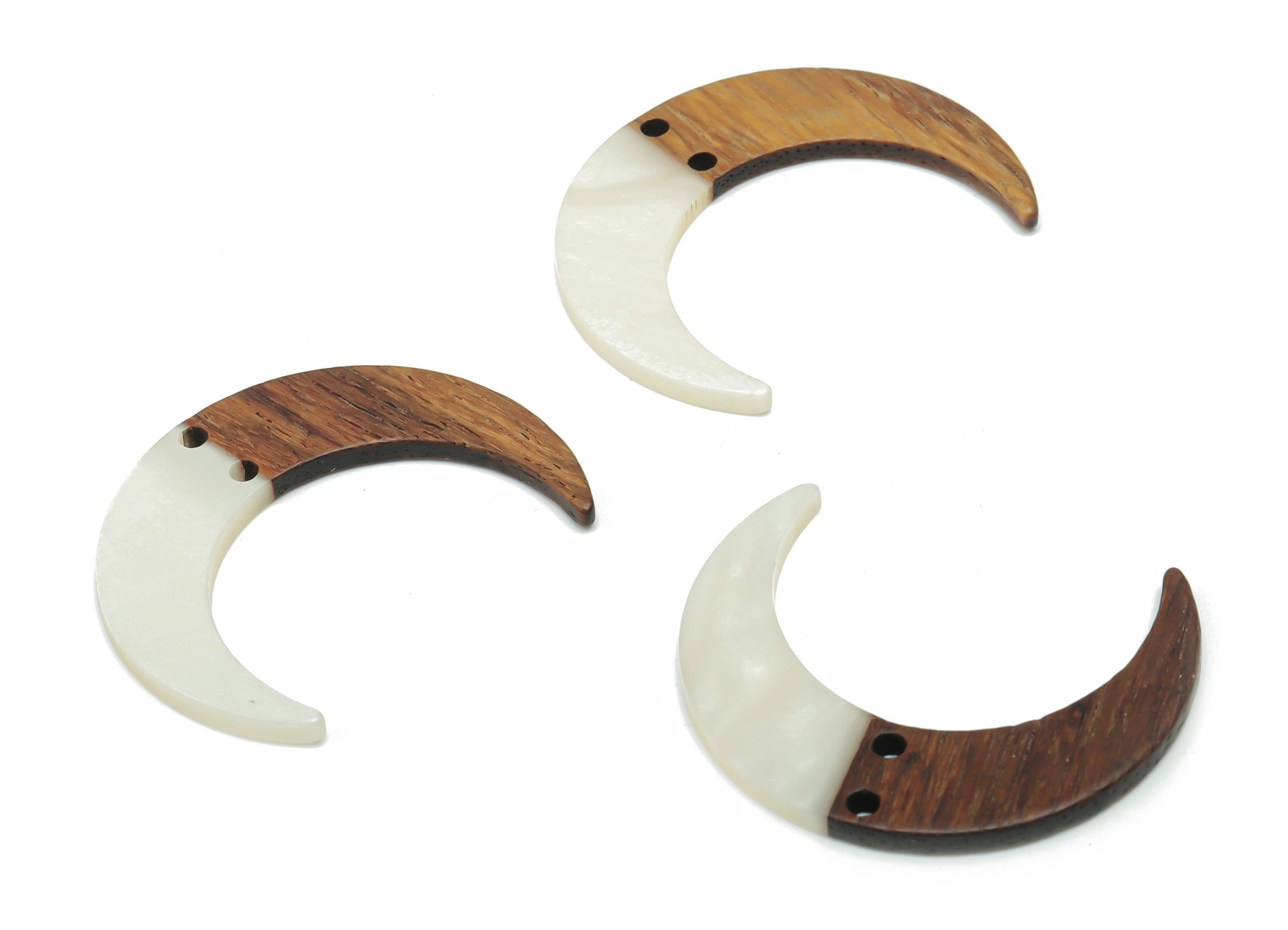 Natural Wooden Crescent Earring Connectors - Resin Moon Charms and Pendant - DIY Jewelry Making Supplies - 38.02x31.68x2.37mm - BB1174B - DOMEDBAZAAR