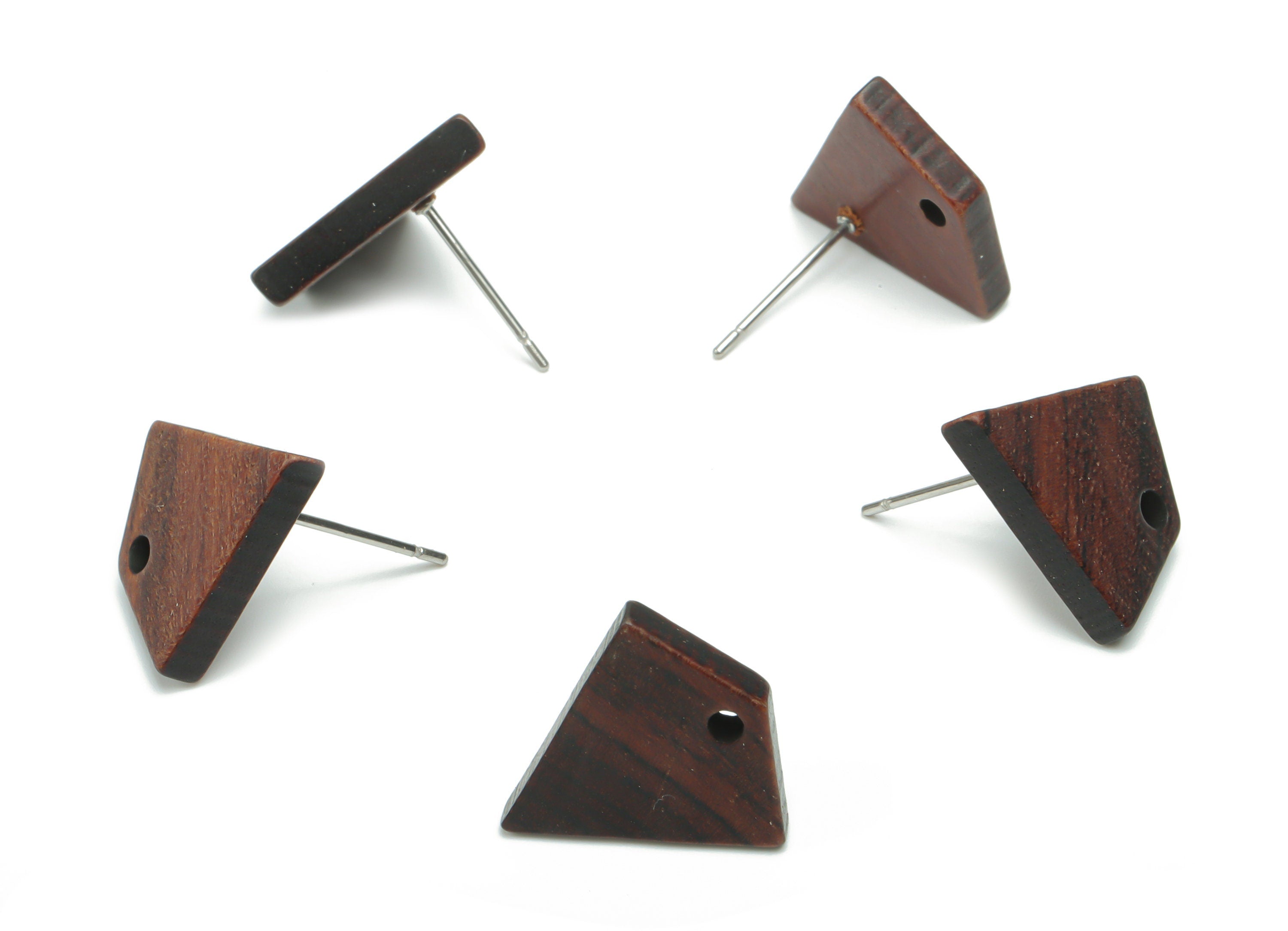 Natural Wood Triangle Earring Stud - Triangle Earring Post - 316 Surgical Stainless Steel - Deltoid  Stud - 16.3x15.5x2.8mm -BB1172 - DOMEDBAZAAR