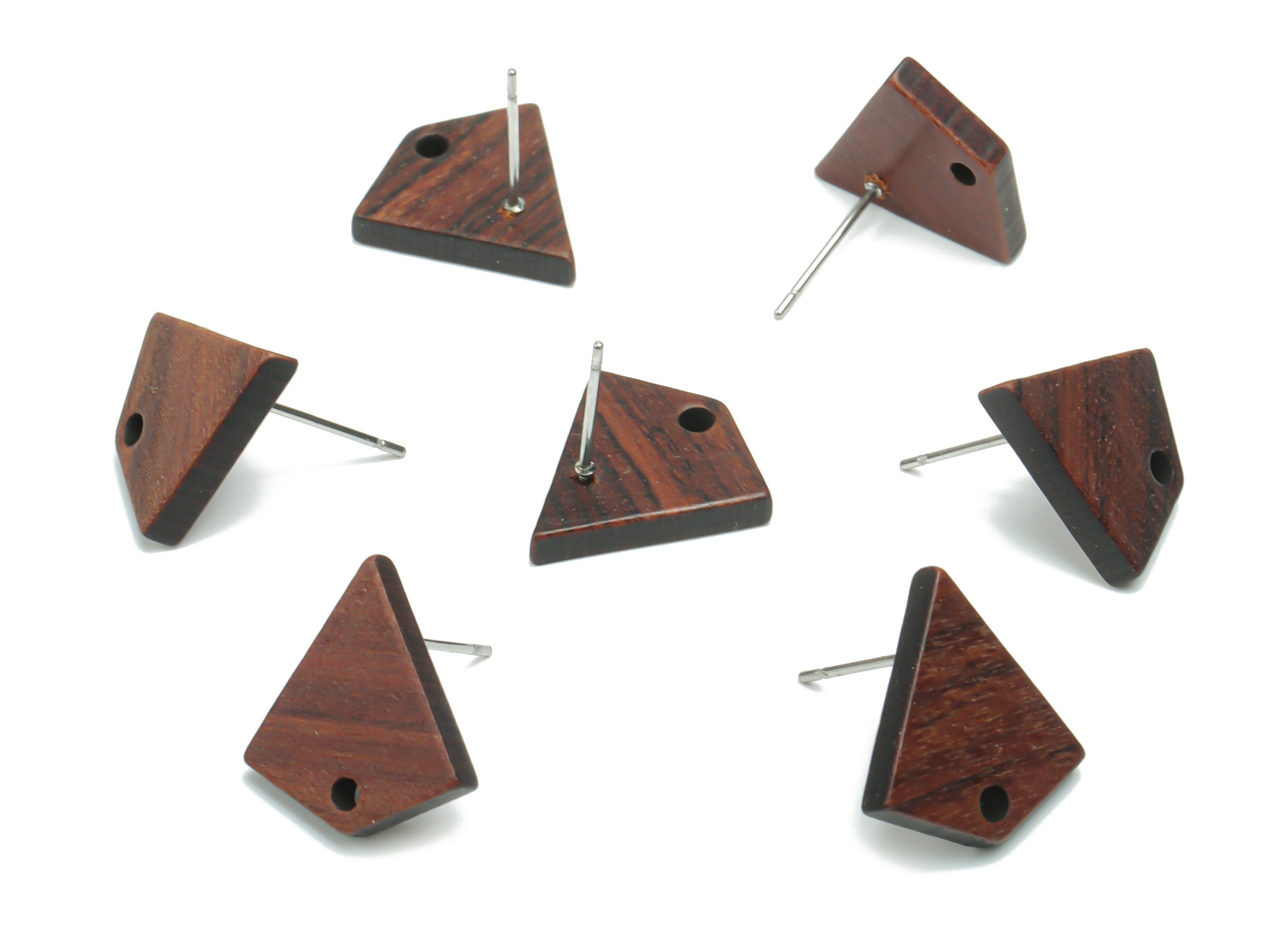 Natural Wood Triangle Earring Stud - Triangle Earring Post - 316 Surgical Stainless Steel - Deltoid  Stud - 16.3x15.5x2.8mm -BB1172 - DOMEDBAZAAR