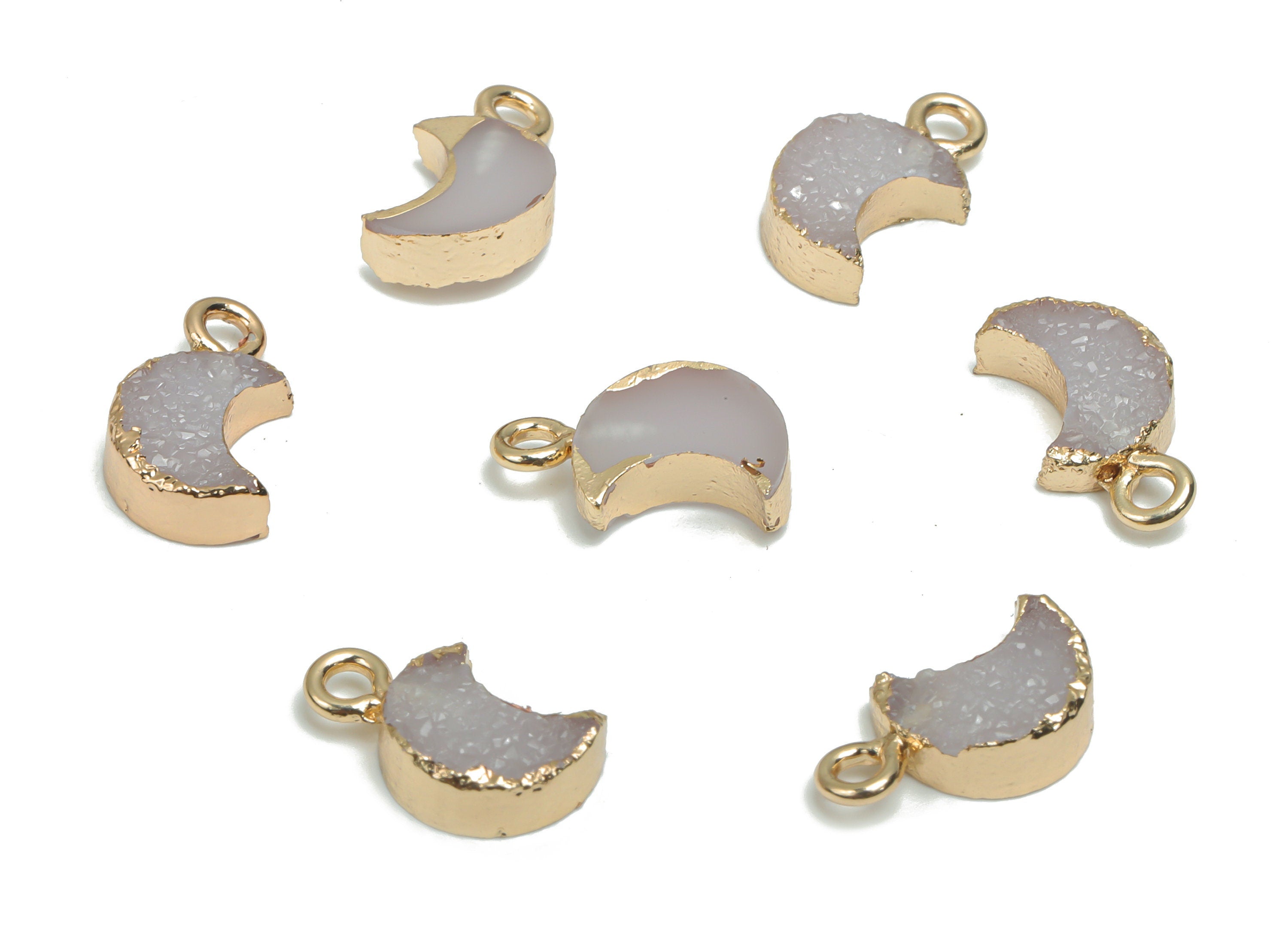 Druzy Resin Crescent Earring Charms - Brass Moon Pendant - Gold Tone Plated Brass – Jewelry Making Supplies - 14.36x8.35x3.87mm - RC1205 - DOMEDBAZAAR