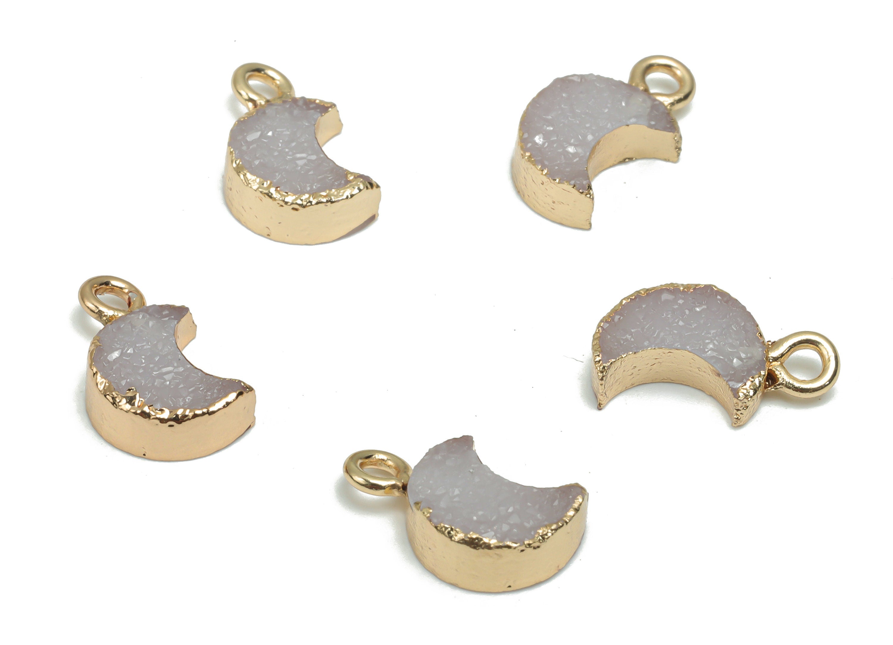 Druzy Resin Crescent Earring Charms - Brass Moon Pendant - Gold Tone Plated Brass – Jewelry Making Supplies - 14.36x8.35x3.87mm - RC1205 - DOMEDBAZAAR
