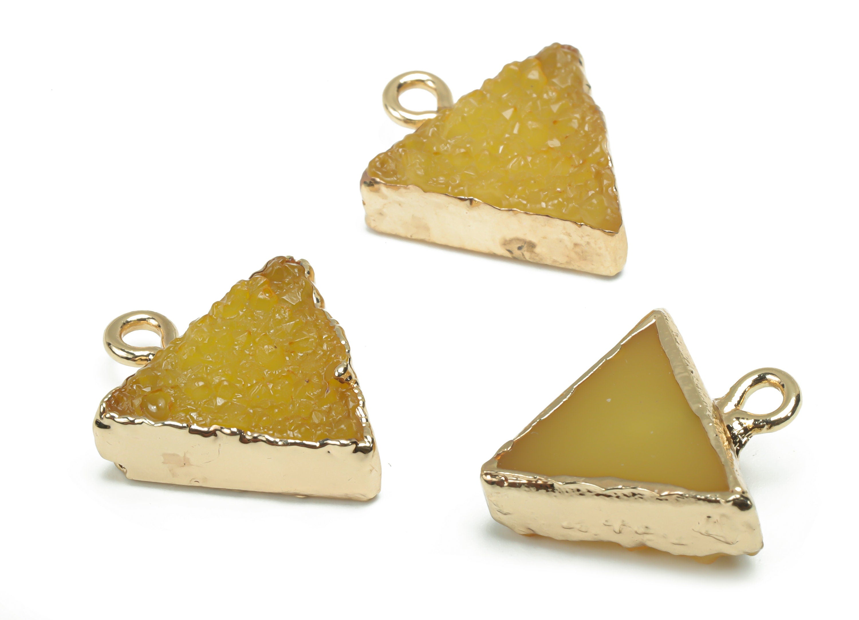 Druzy Triangle Earring Charms - Resin Brass Triangle Pendant - Gold Tone Plated Brass – Jewelry Making Supplies - 18.39x14.9x5.6mm - RC1201B - DOMEDBAZAAR
