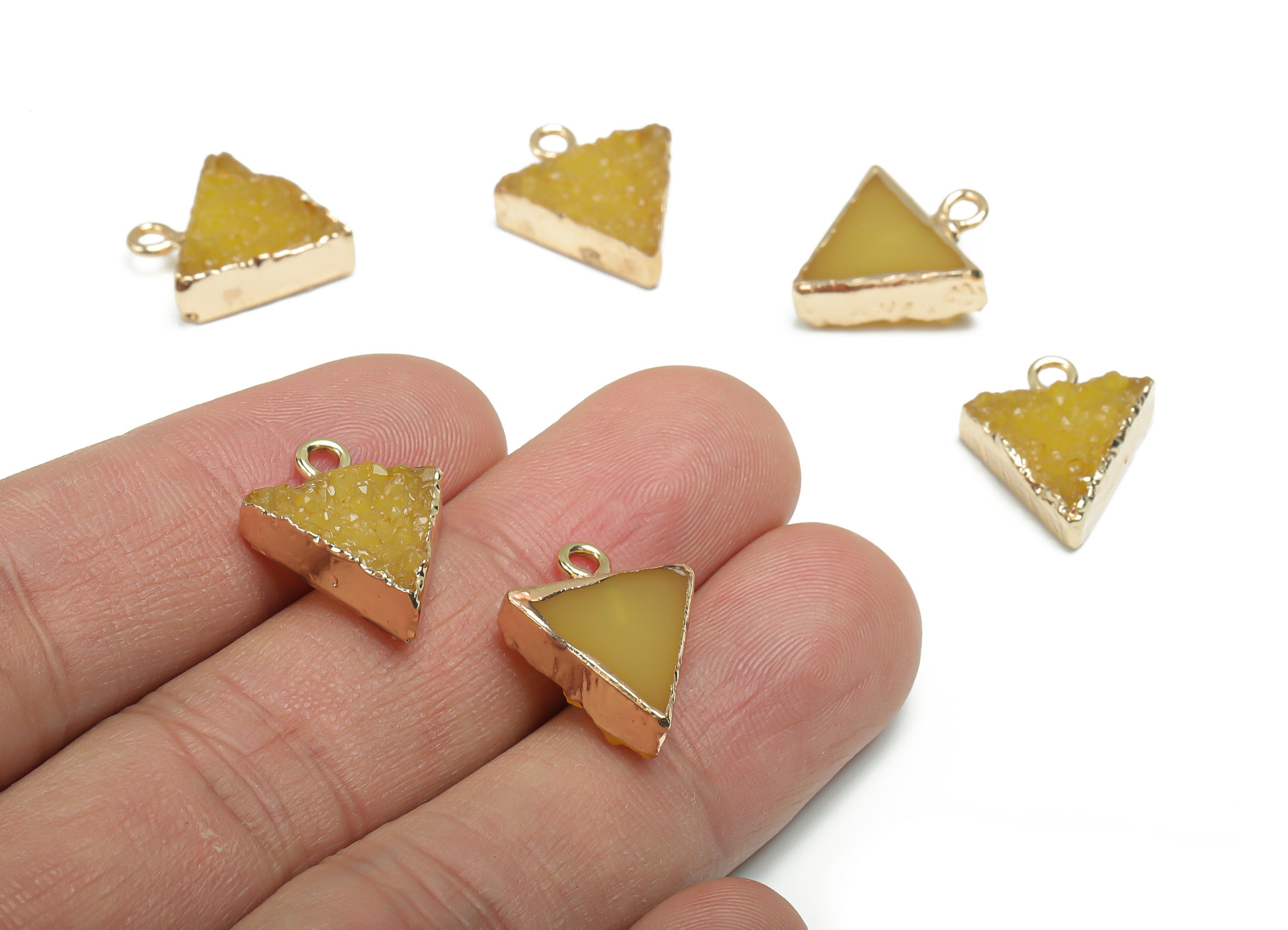 Druzy Triangle Earring Charms - Resin Brass Triangle Pendant - Gold Tone Plated Brass – Jewelry Making Supplies - 18.39x14.9x5.6mm - RC1201B - DOMEDBAZAAR