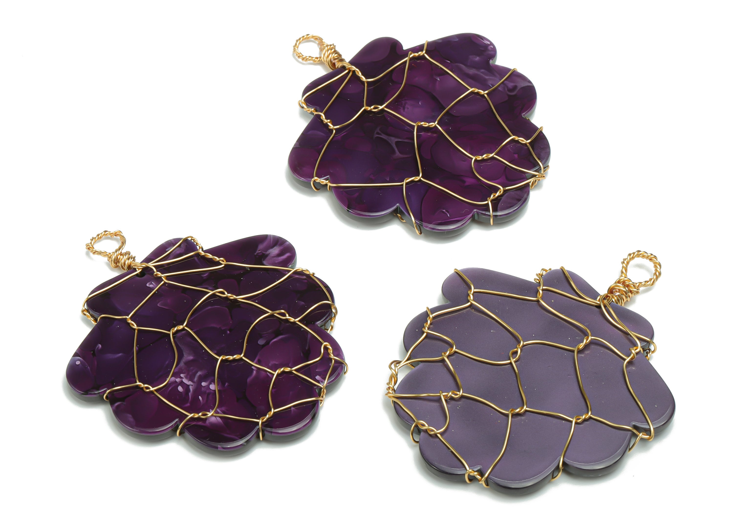 Acrylic Oak Tree  Charms - Brass Wire Oak Tree Pendant – Wire Wrapped - KC Gold Wire - Color Code: A711 - 49.86x48.82x2.51mm - AC2413-A711 - DOMEDBAZAAR