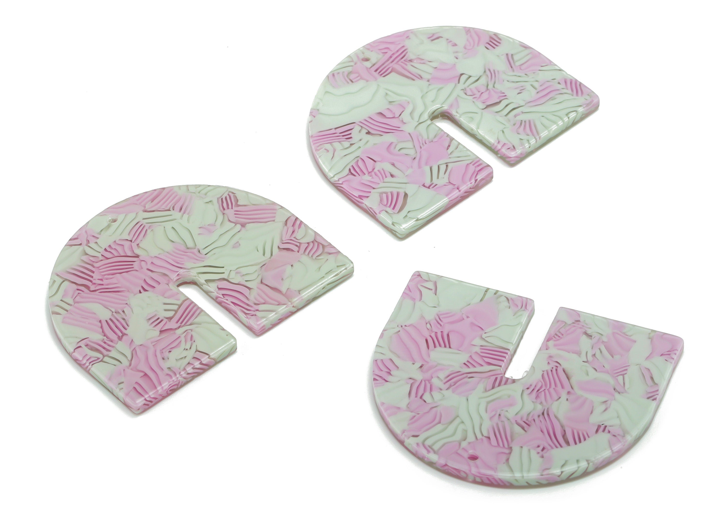PVC Domed U Earring Charms - PVC Geometry Half Oval Pendant - Jewelry Making Supplies - Color Code: A817 - 36.78x30.3x2.49mm - AC2391-A817 - DOMEDBAZAAR