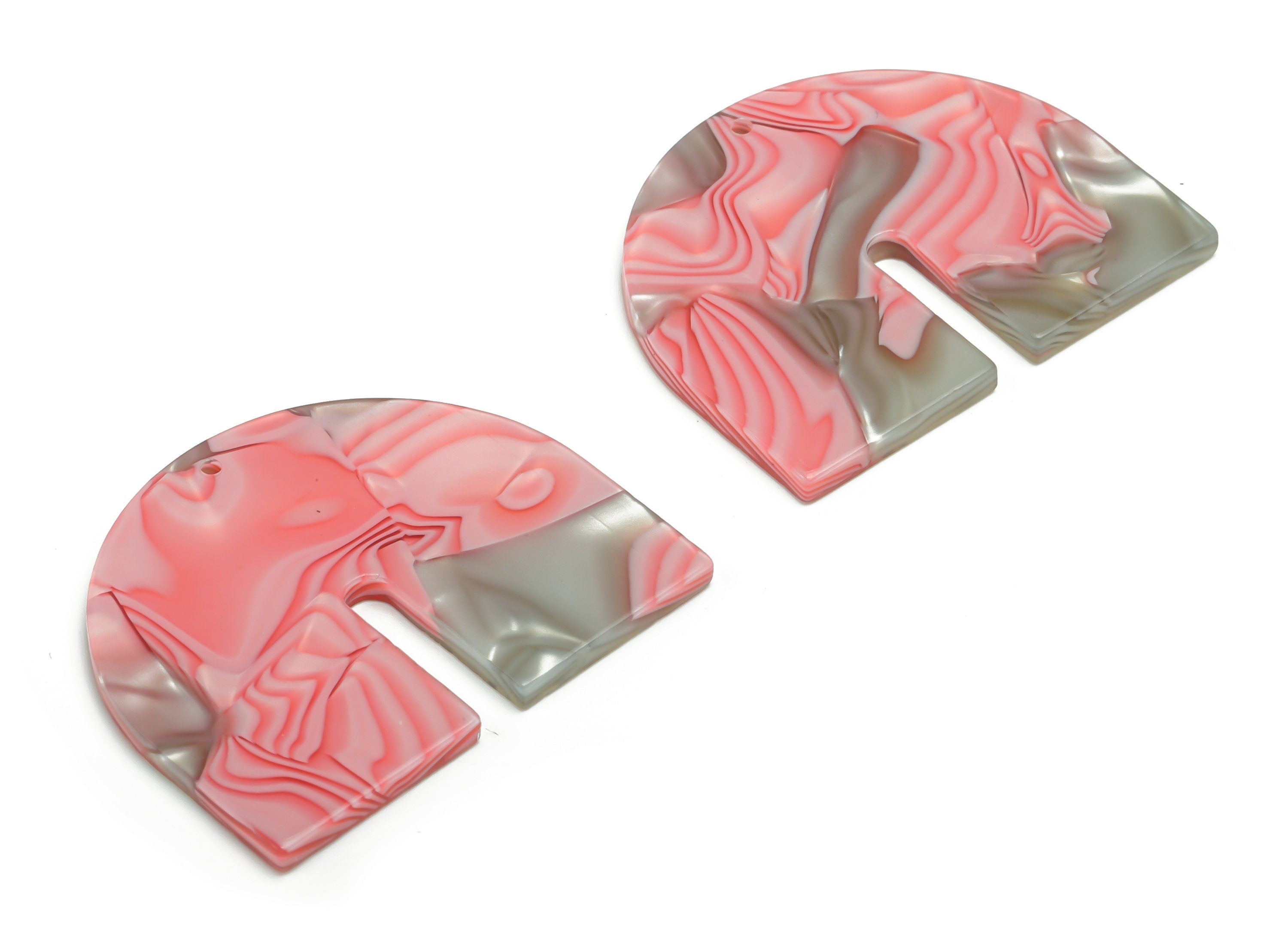 PVC Domed U Earring Charms - PVC Geometry Half Oval Pendant - Jewelry Making Supplies - Color Code: A815 - 36.86x30.24x2.46mm - AC2391-A815 - DOMEDBAZAAR