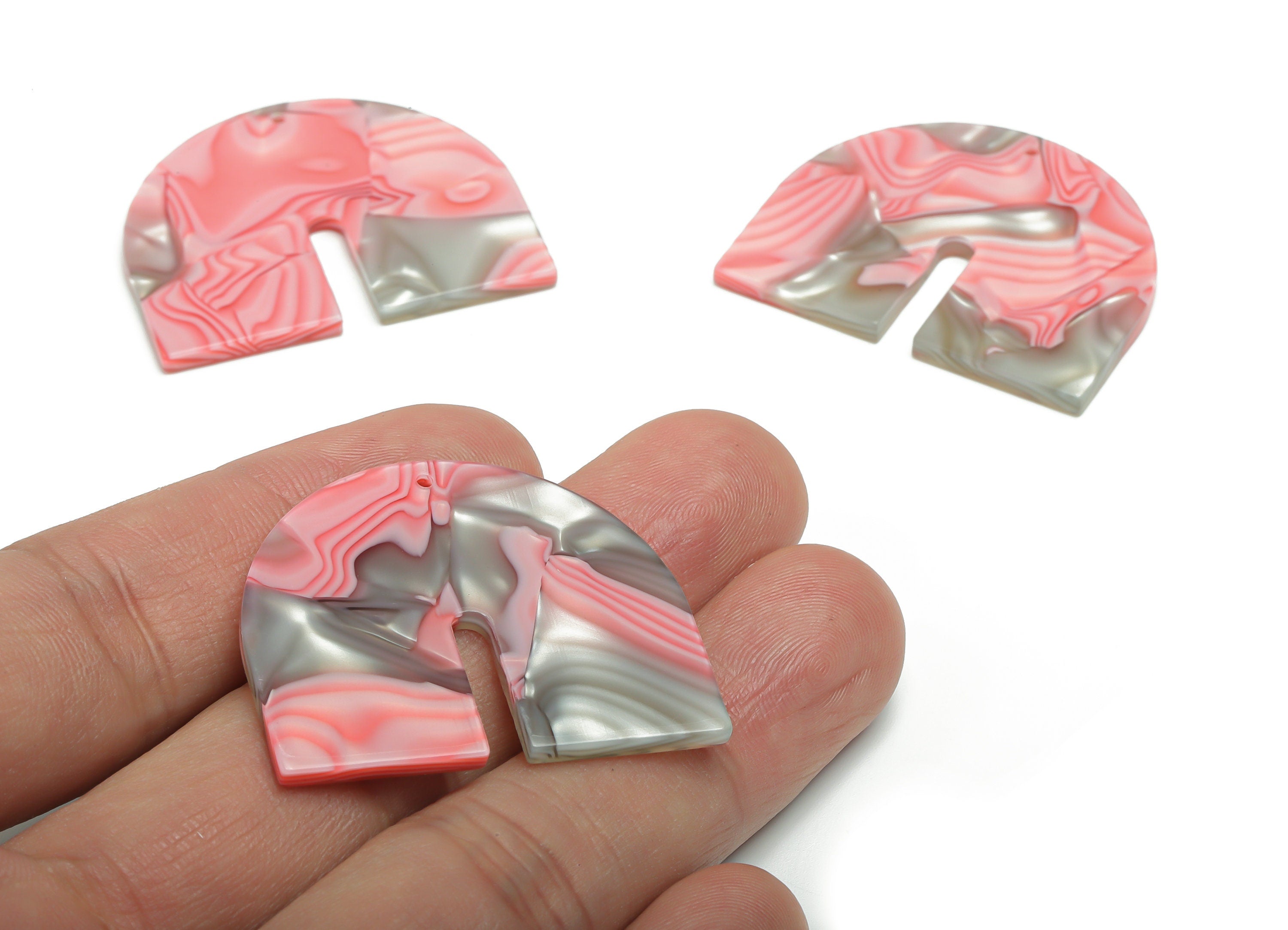 PVC Domed U Earring Charms - PVC Geometry Half Oval Pendant - Jewelry Making Supplies - Color Code: A815 - 36.86x30.24x2.46mm - AC2391-A815 - DOMEDBAZAAR