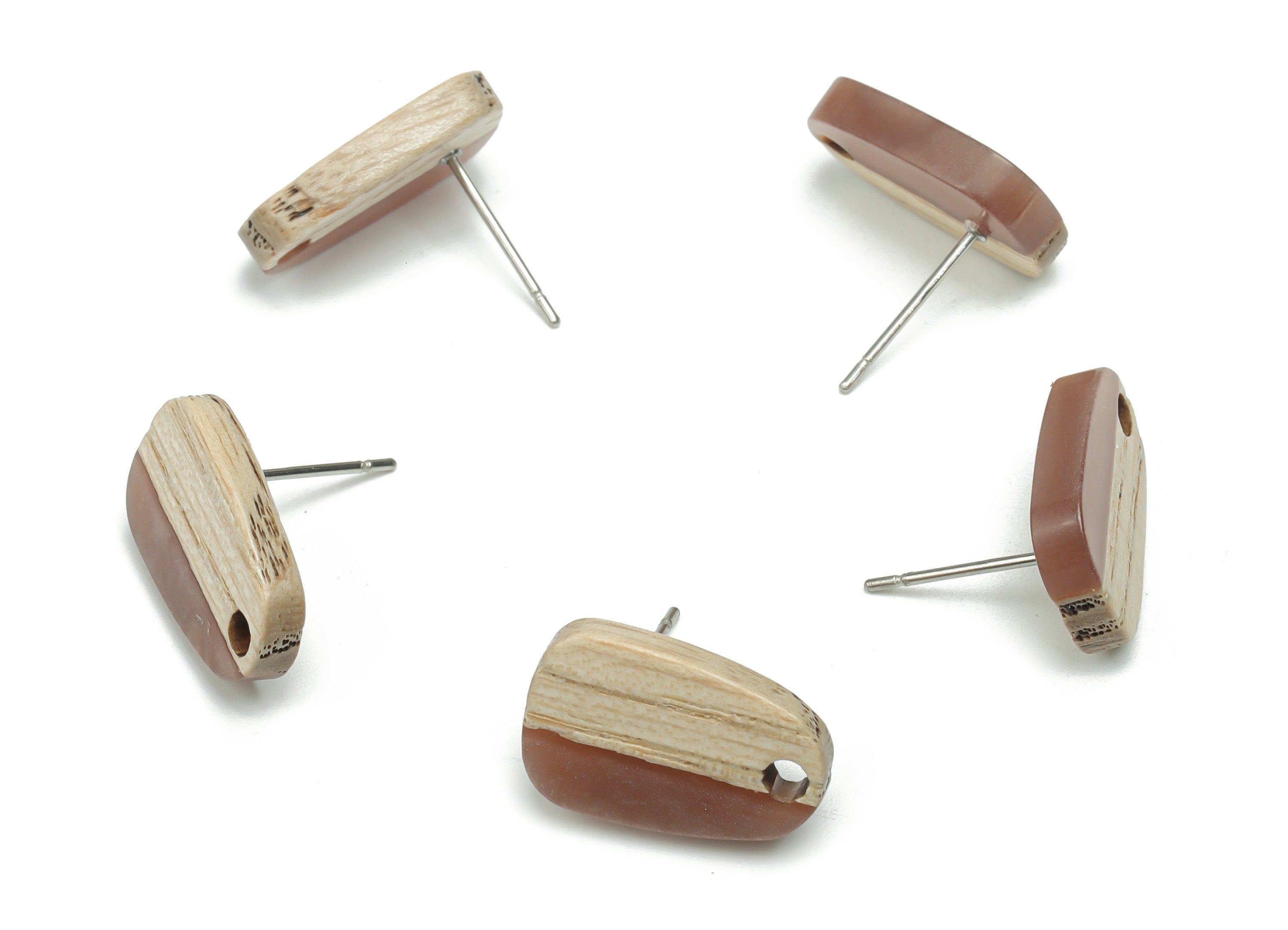 Natural Wood Drop Earring Stud - Resin Drop Earring Post - 316 Surgical Stainless Steel - Jewelry Supplies - 16.08x10.26x2.89mm - BB1166A - DOMEDBAZAAR