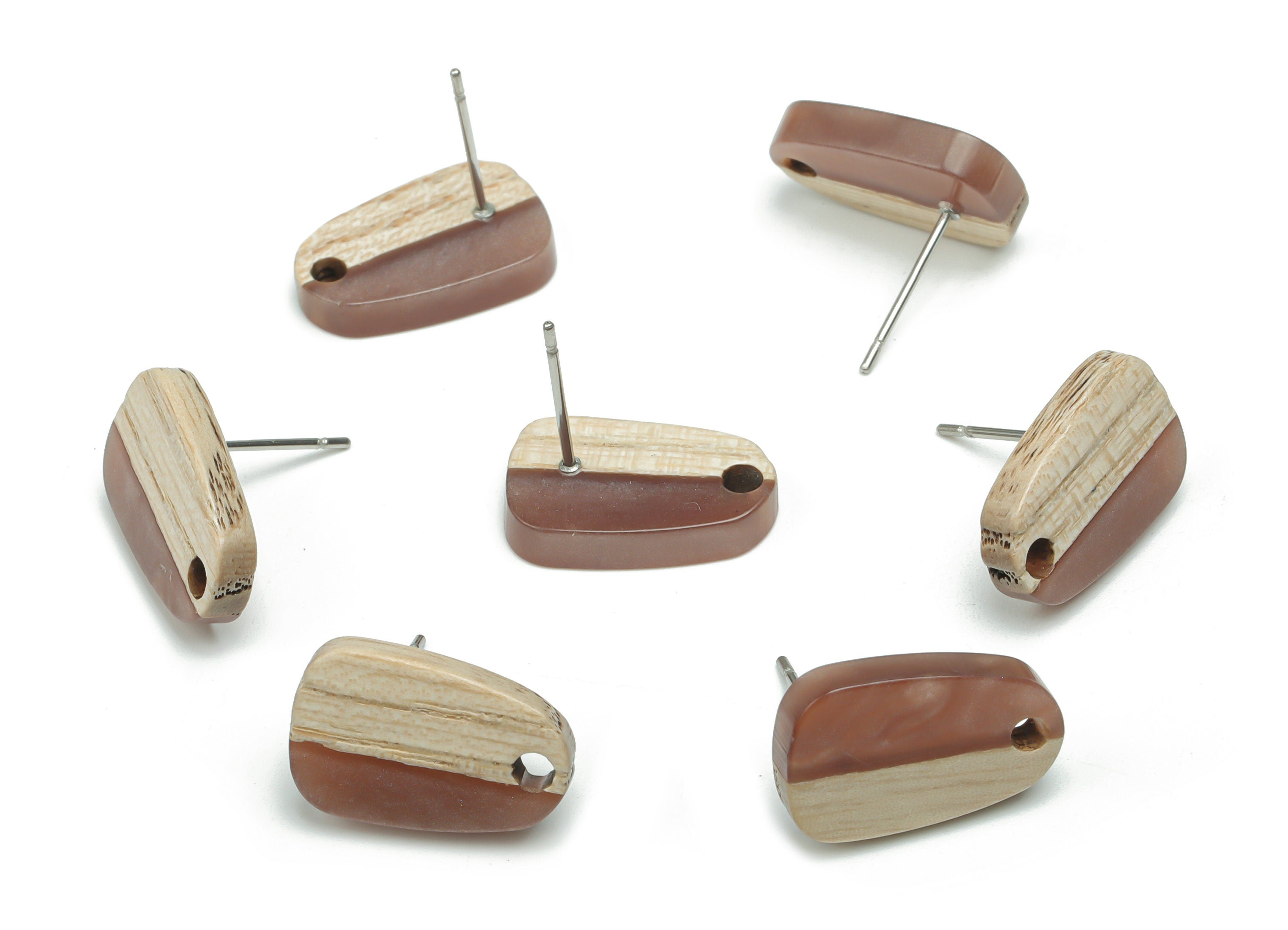 Natural Wood Drop Earring Stud - Resin Drop Earring Post - 316 Surgical Stainless Steel - Jewelry Supplies - 16.08x10.26x2.89mm - BB1166A - DOMEDBAZAAR